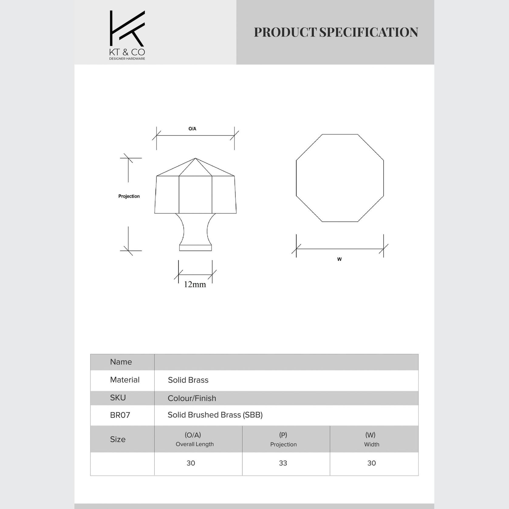 Kitchen knobs Octagon solid brass gallery detail image