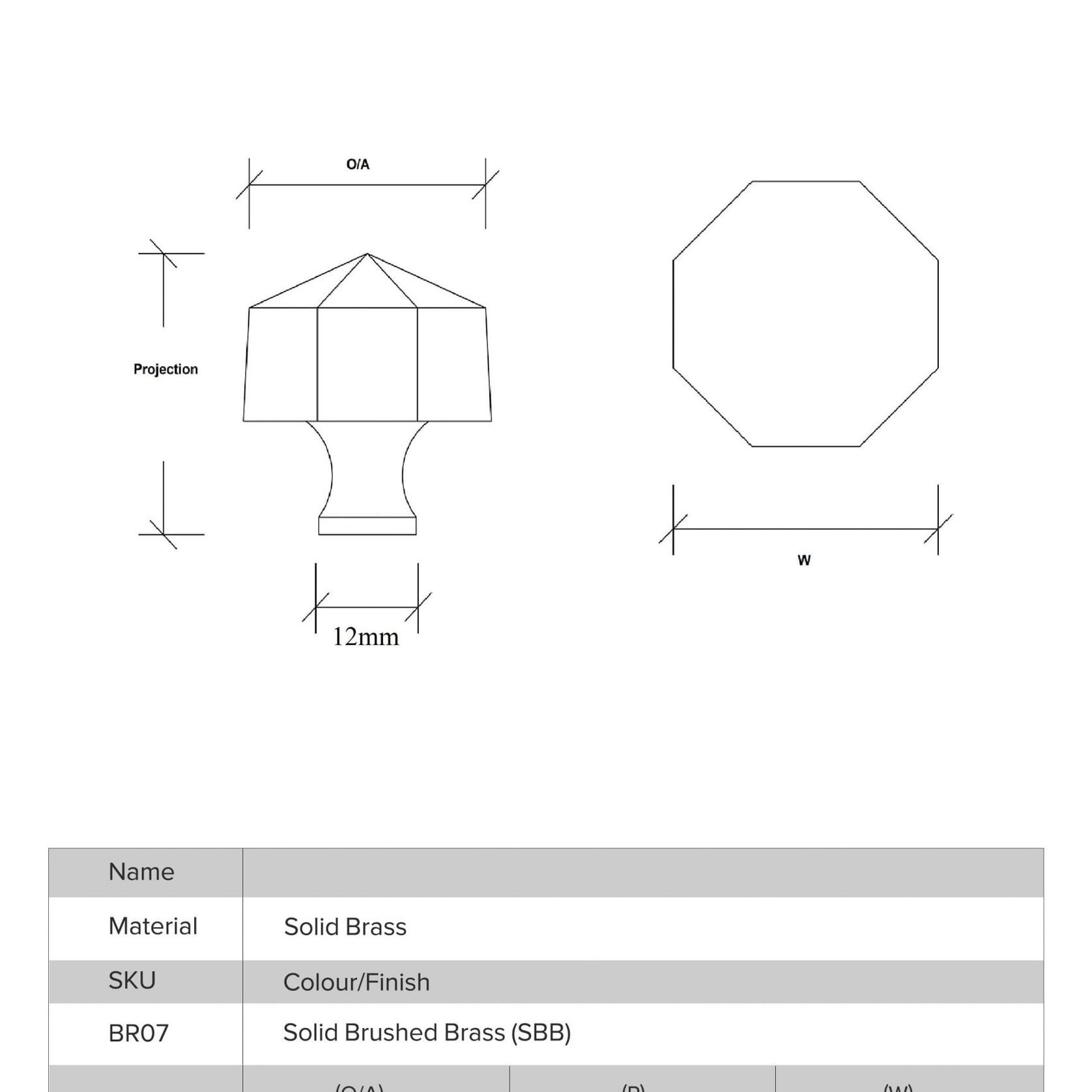 Kitchen knobs Octagon solid brass gallery detail image
