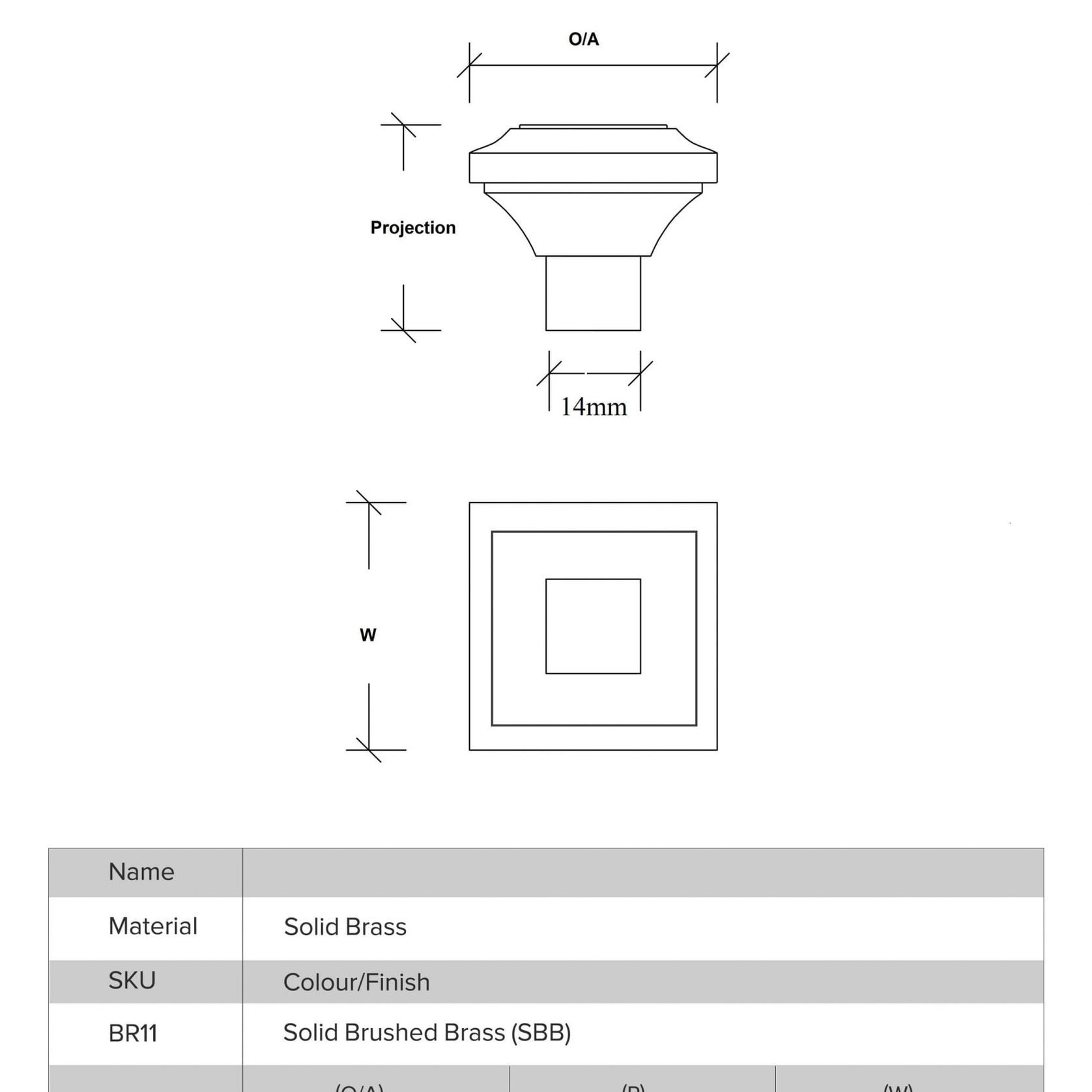Kitchen drawer knobs square solid brass gallery detail image