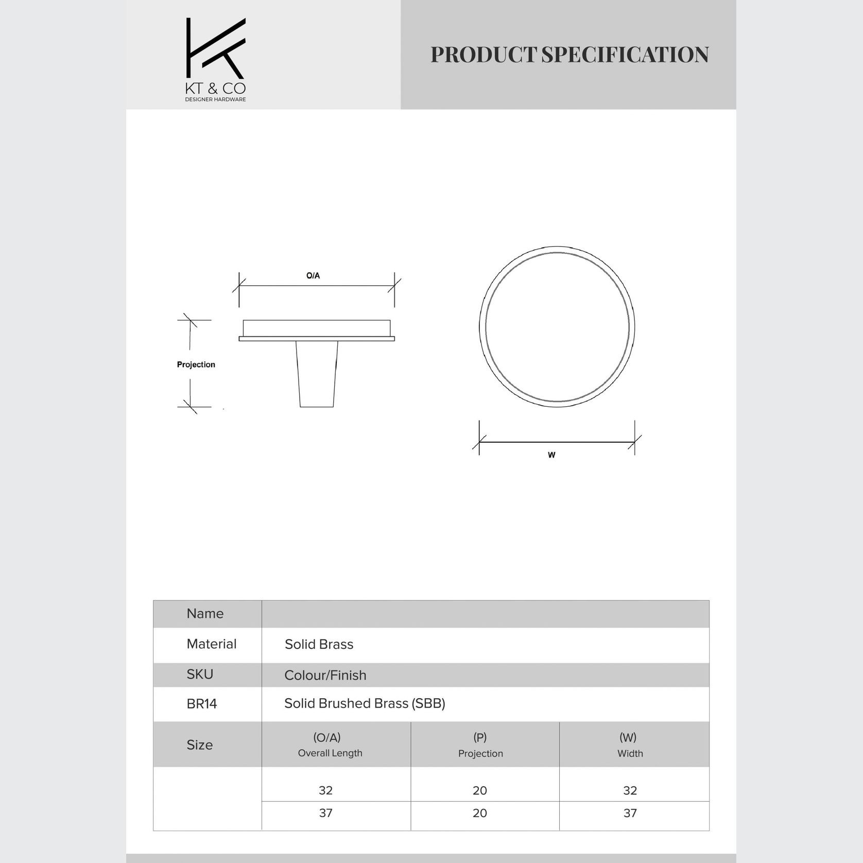 Kitchen Round Knobs Solid Brass - 32mm & 37mm gallery detail image