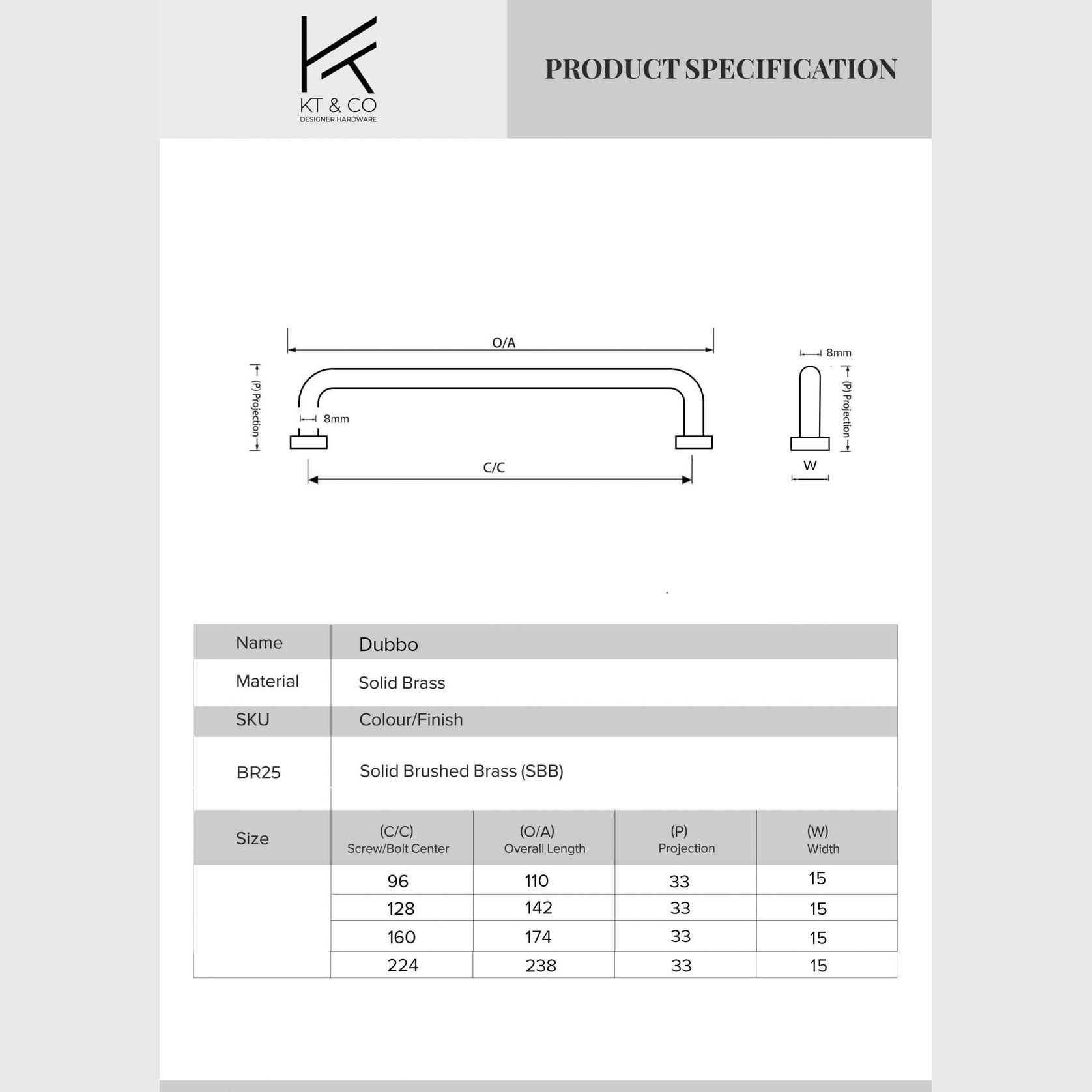 kitchen cabinet handles Dubbo solid brass gallery detail image