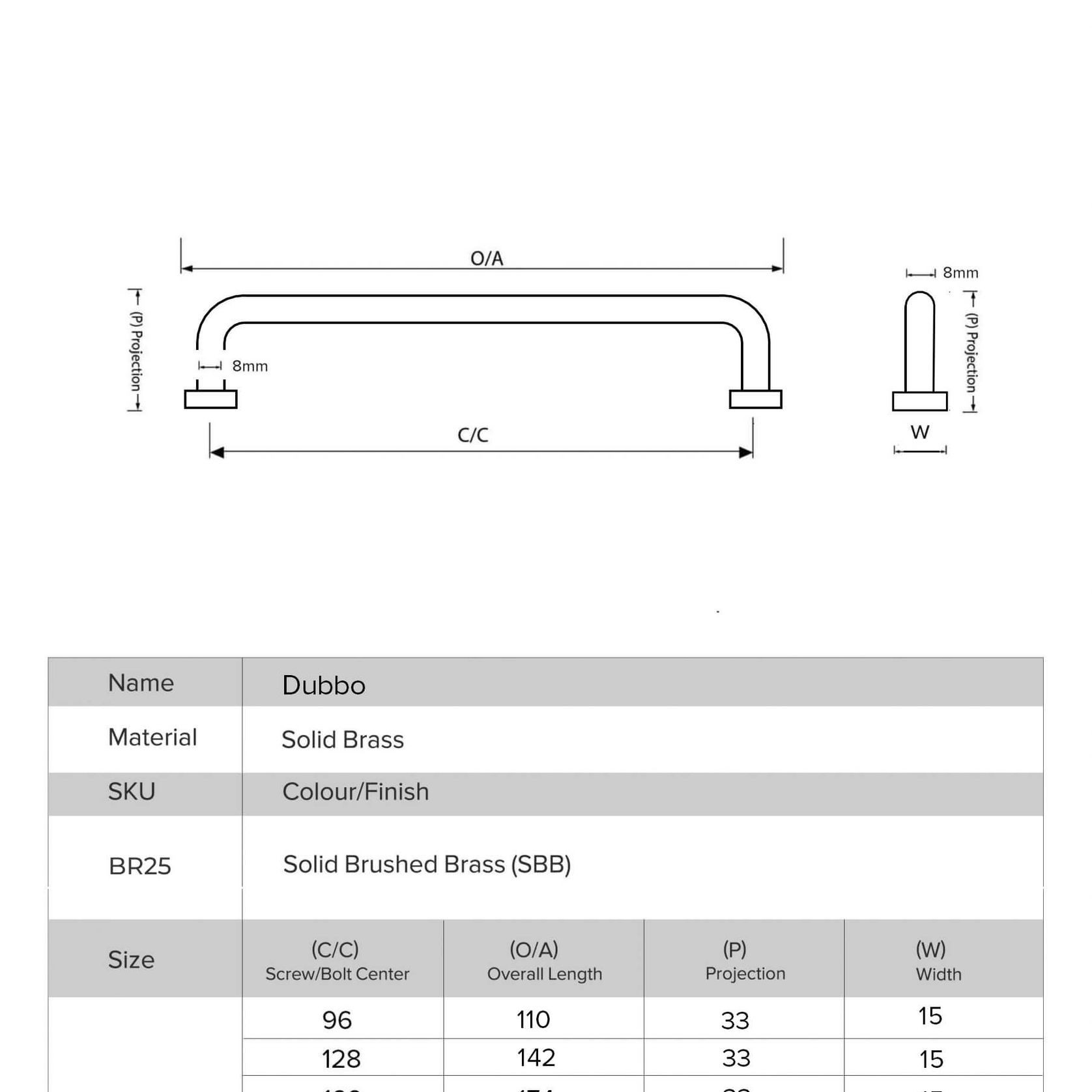 kitchen cabinet handles Dubbo solid brass gallery detail image