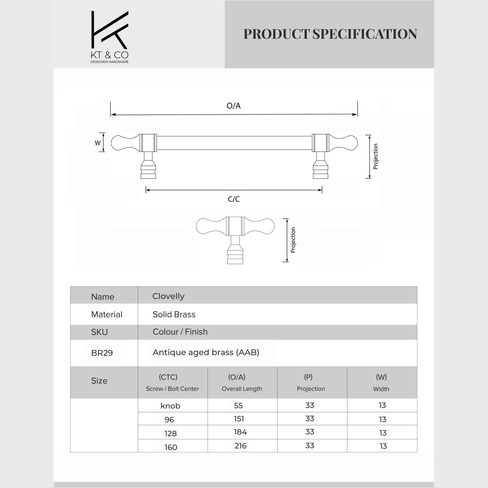 Clovelly Antique Brass Cabinet Handles gallery detail image