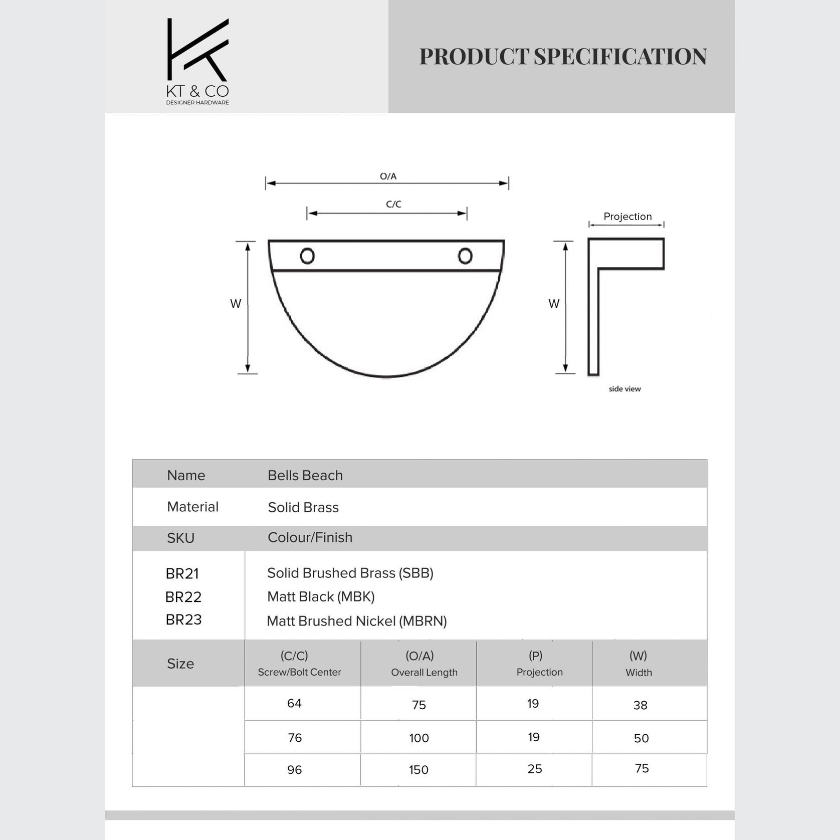 KT&CO Kitchen drawer handles luna pull half moon Albany Matt black / brushed brass /Brushed nickel gallery detail image