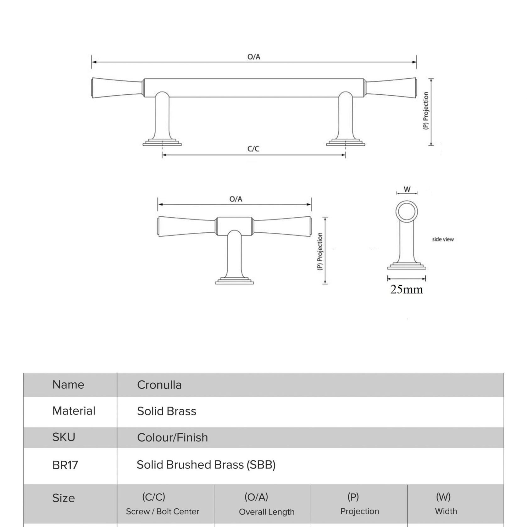 kitchen drawer handles Cronulla solid brass gallery detail image