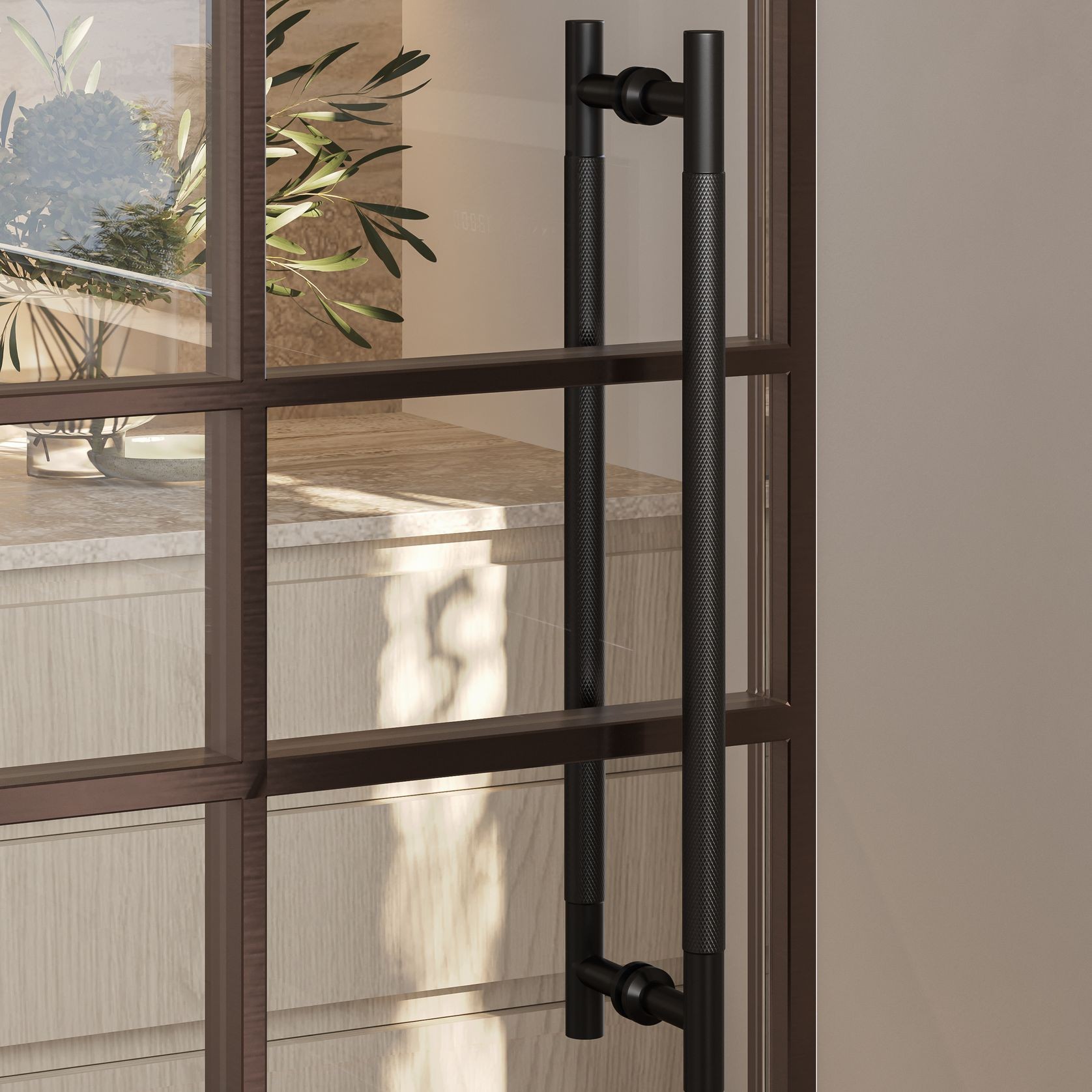 Textured Solid Brass Pull Handle - Diamond Knurled gallery detail image