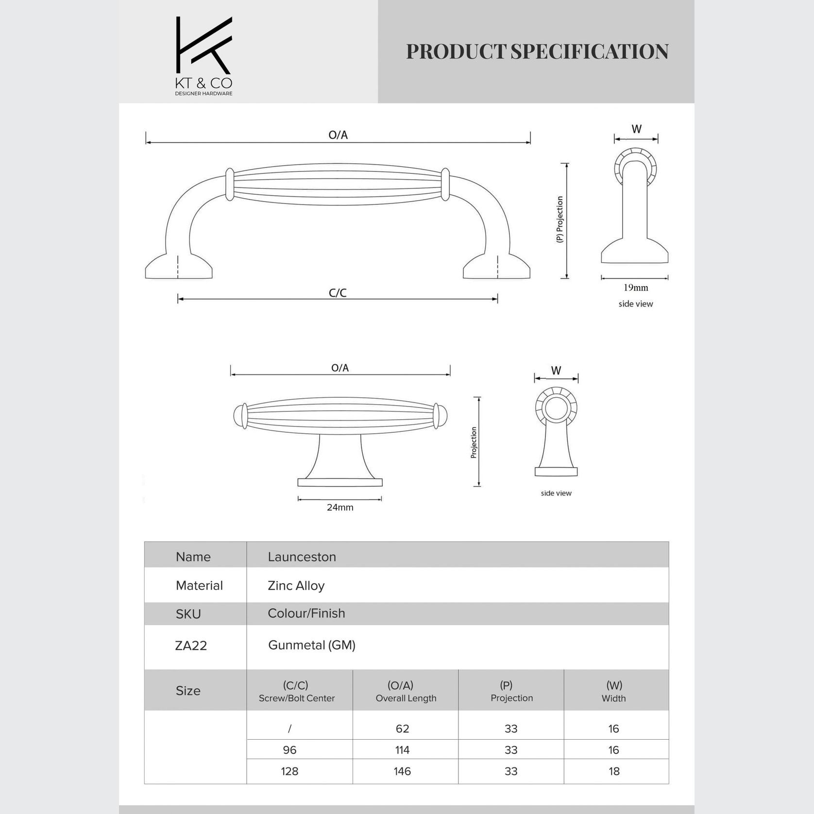 KT&CO Kitchen drawer handles hampton style gunmetal grey Launceston gallery detail image