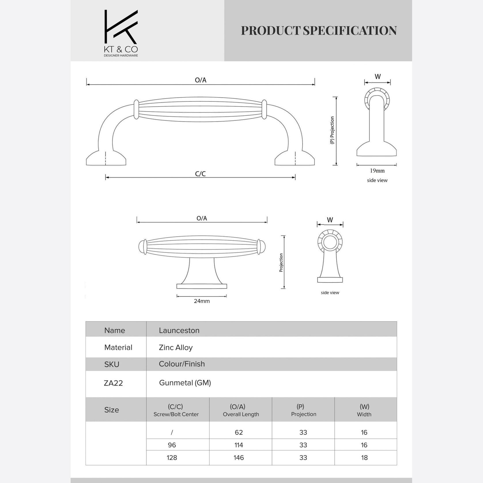Launceston Gunmetal Grey Hamptons Drawer Handles gallery detail image