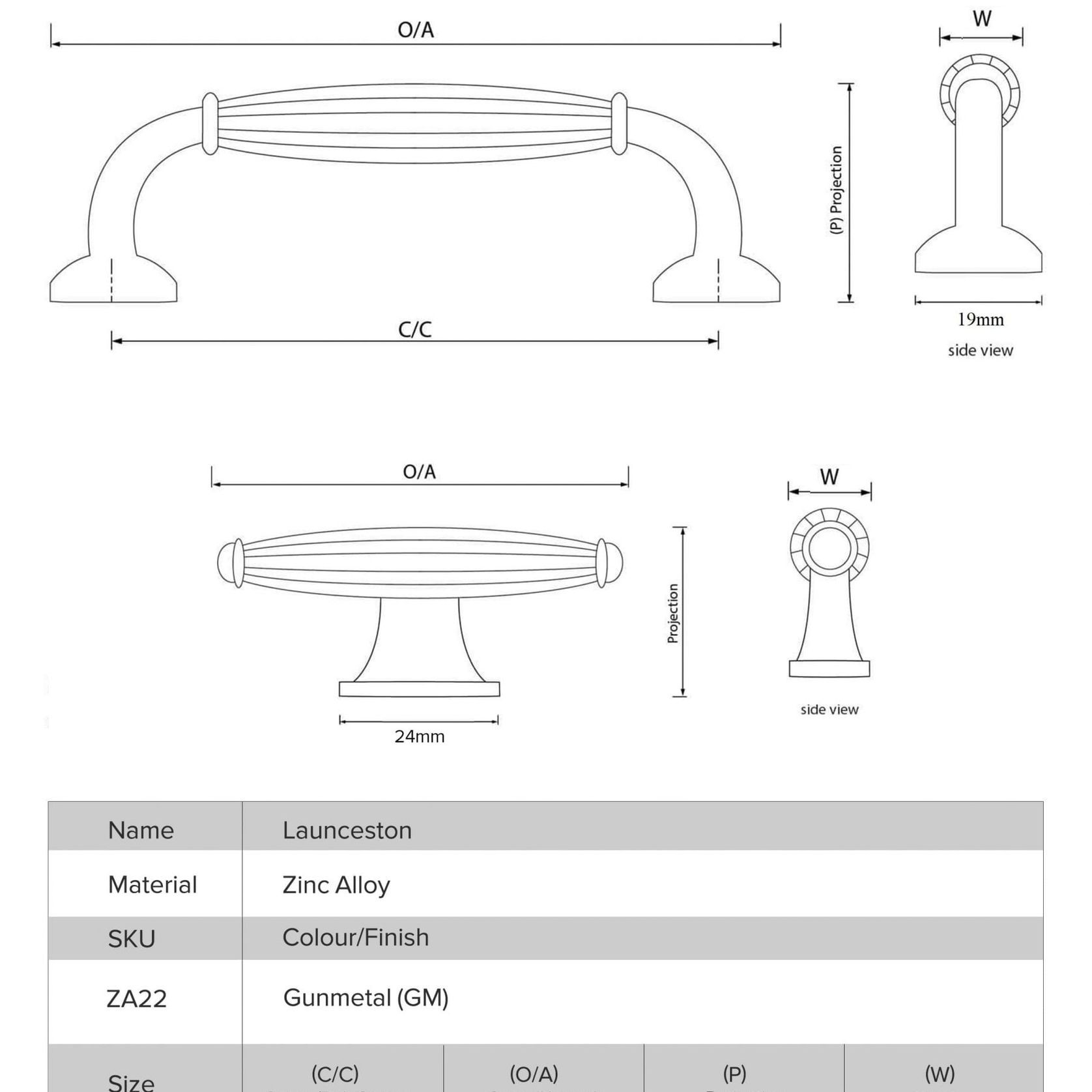 KT&CO Kitchen drawer handles hampton style gunmetal grey Launceston gallery detail image
