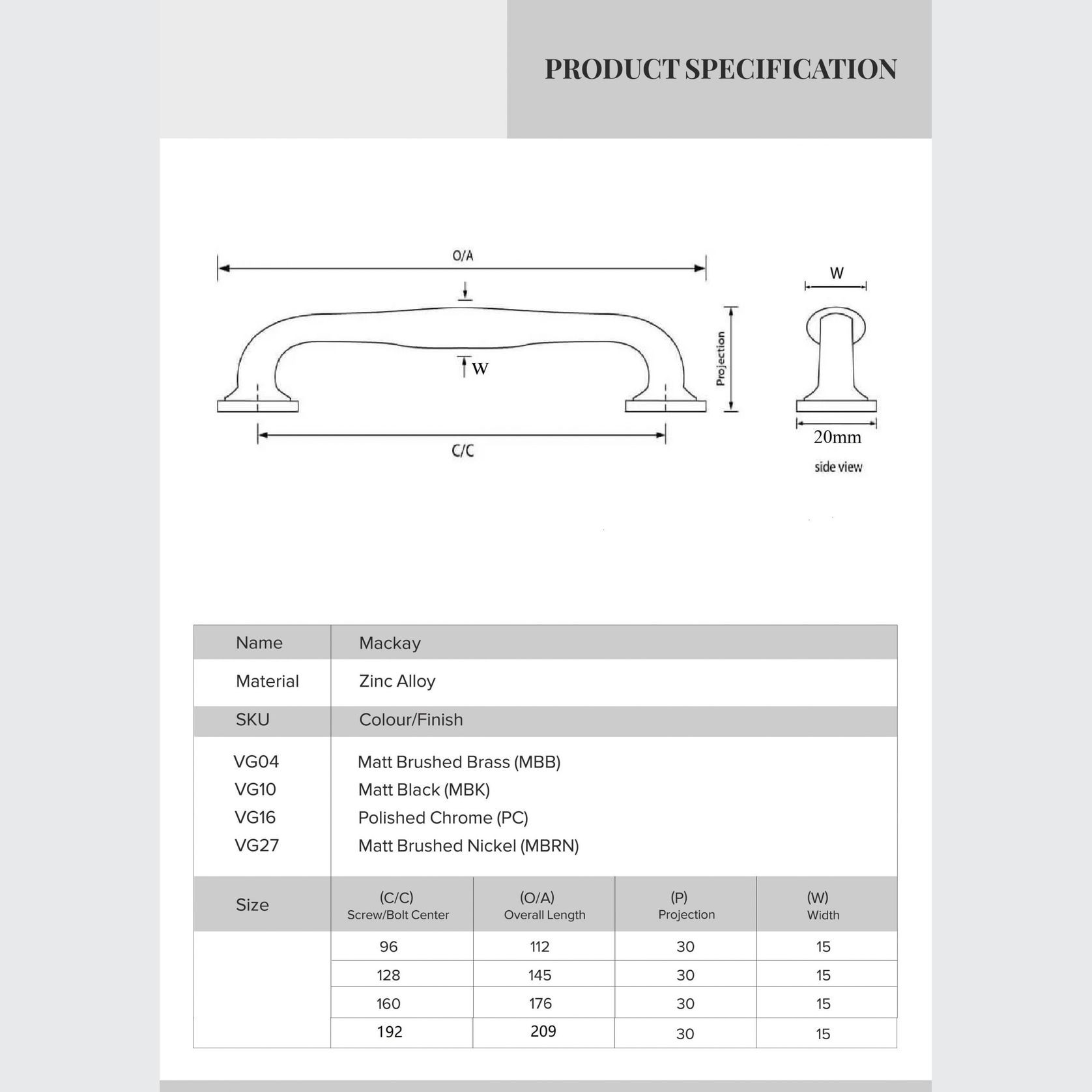 Kitchen hamptons handles Mackay Matt black/Brushed brass/Brushed nickel/Chrome gallery detail image