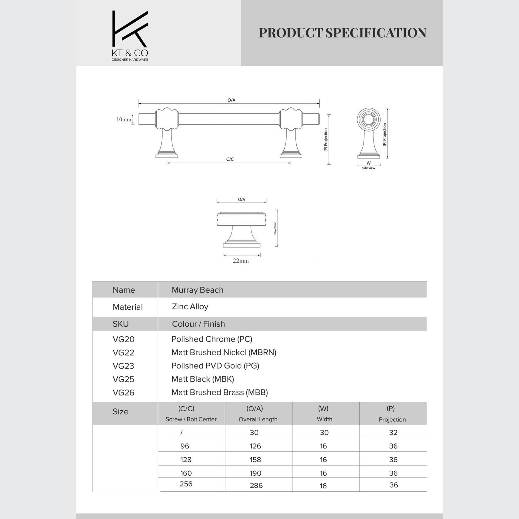 KT&CO Hampton style kitchen handles hamilton Murray Beach chrome/nickel/ brass /black gallery detail image