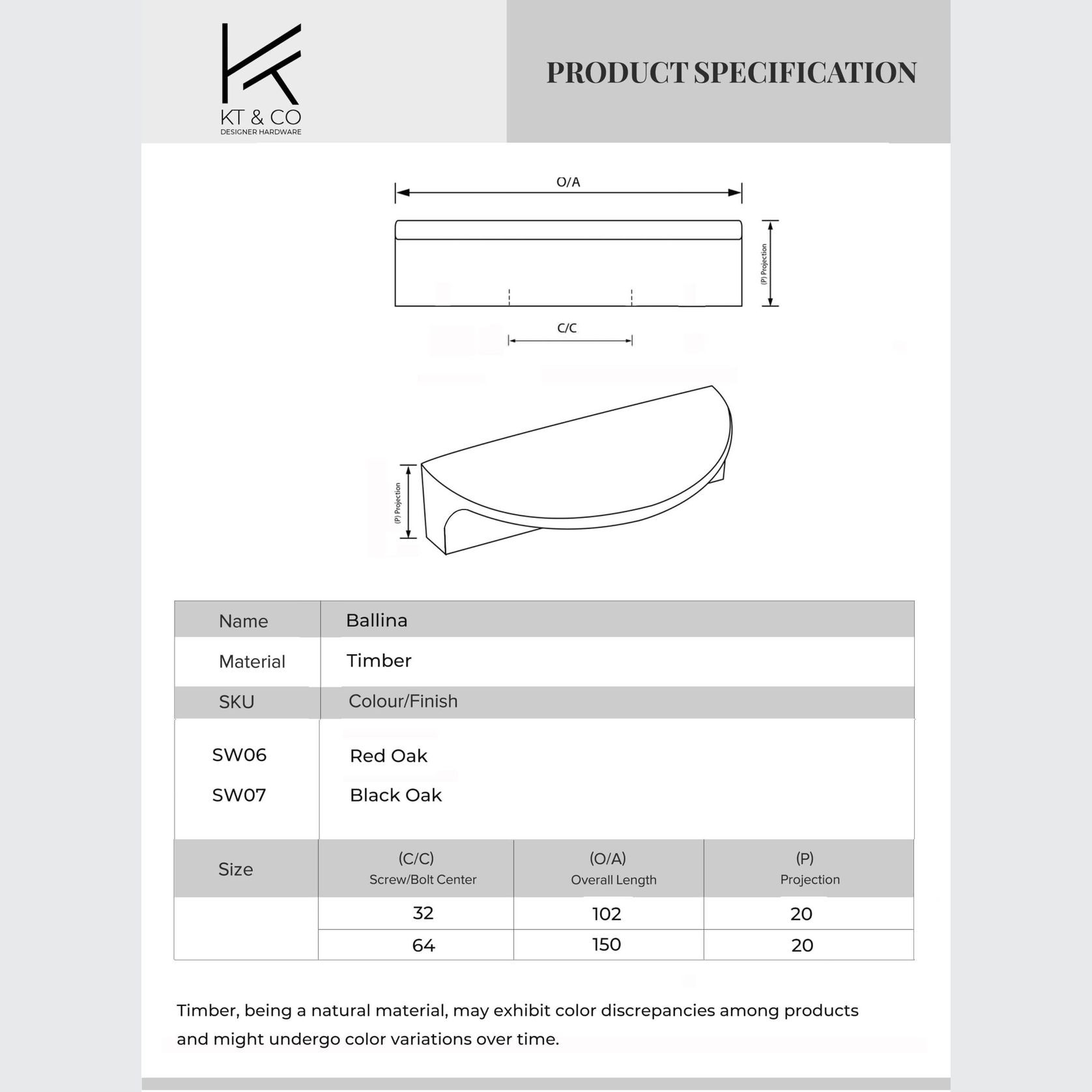 Ballina Timber Half Moon Kitchen Handles gallery detail image