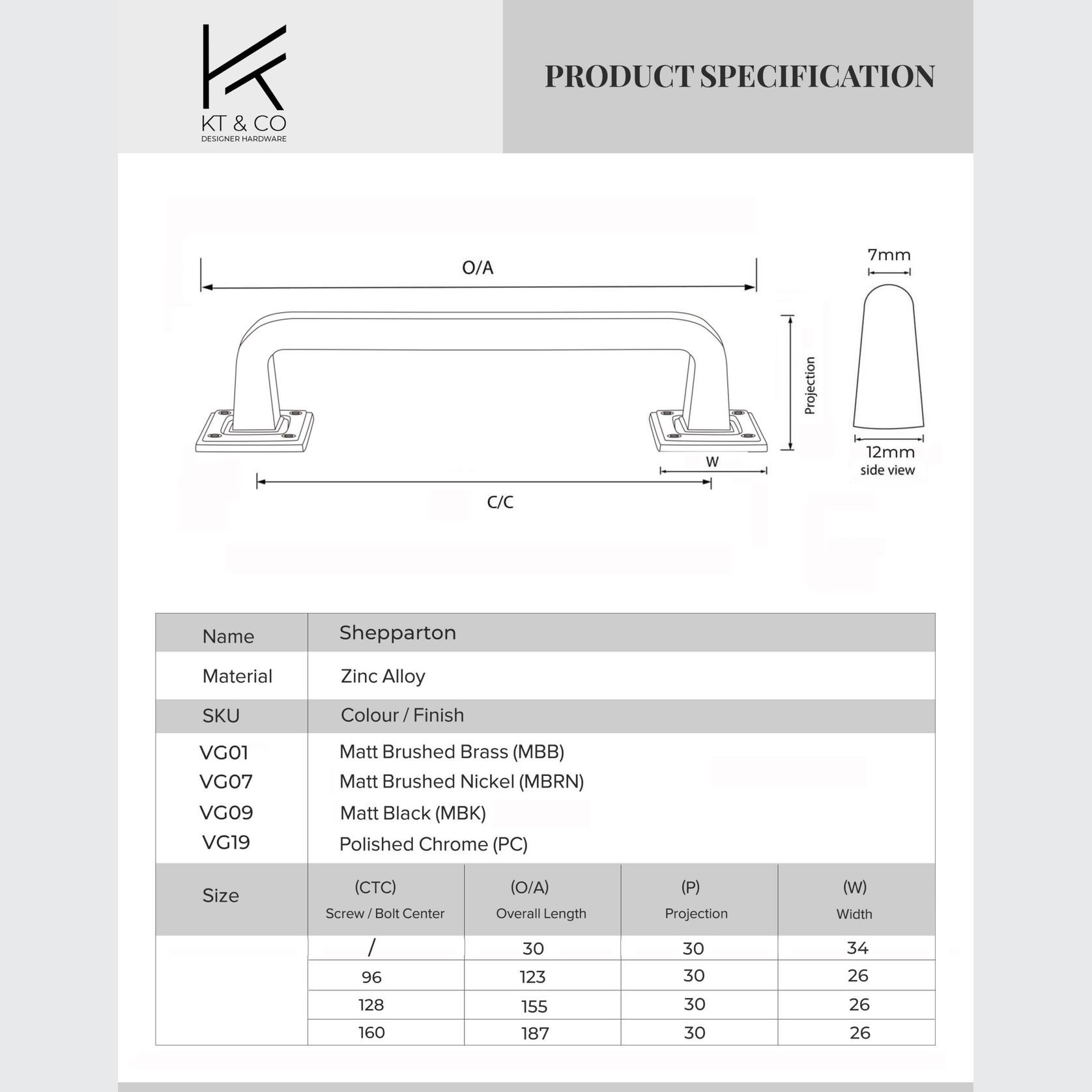 KT&CO Kitchen hamptons handles shepparton Matt black/Brushed brass/Brushed nickel/Chrome gallery detail image