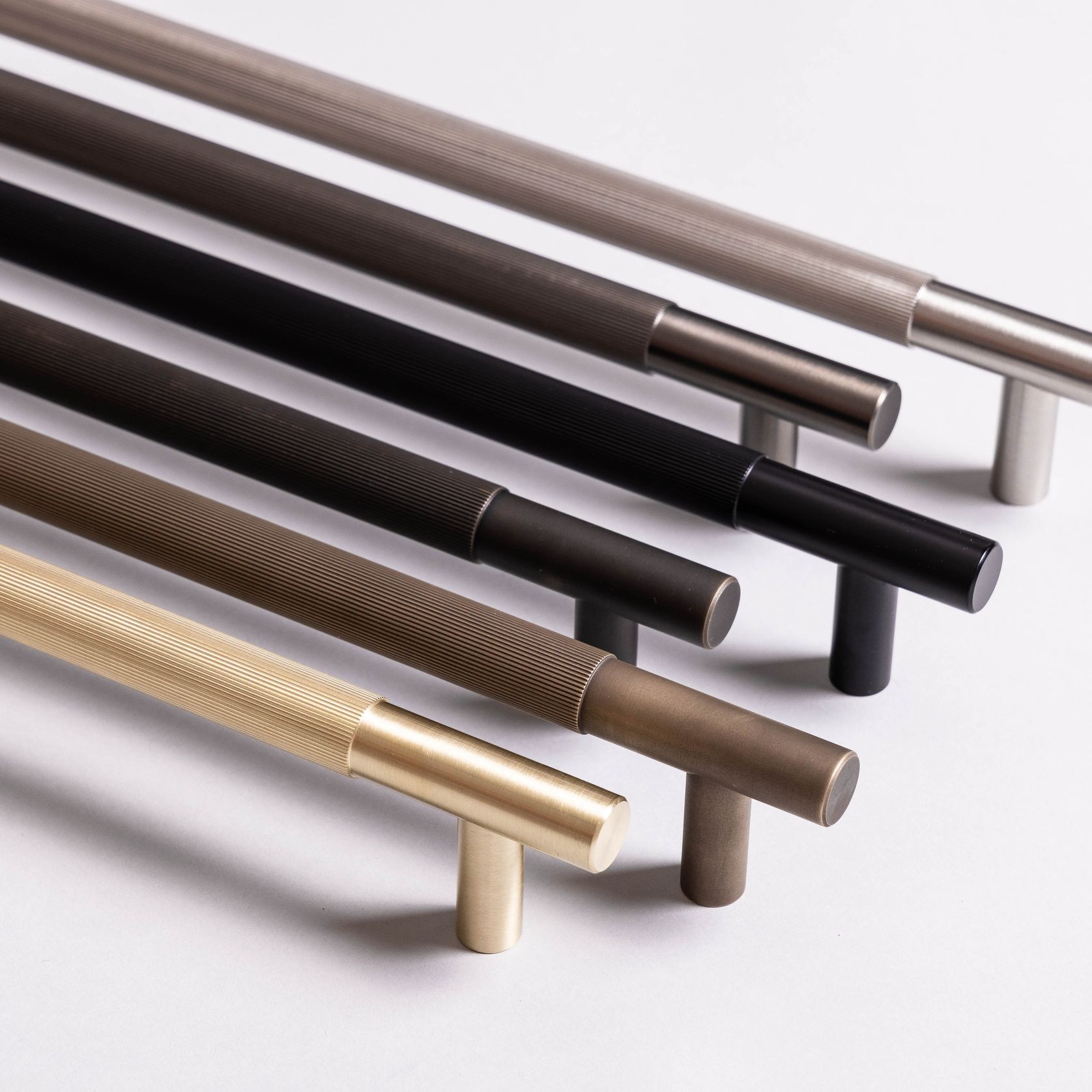 Textured Solid Brass Pull Handle - Linear Knurled gallery detail image