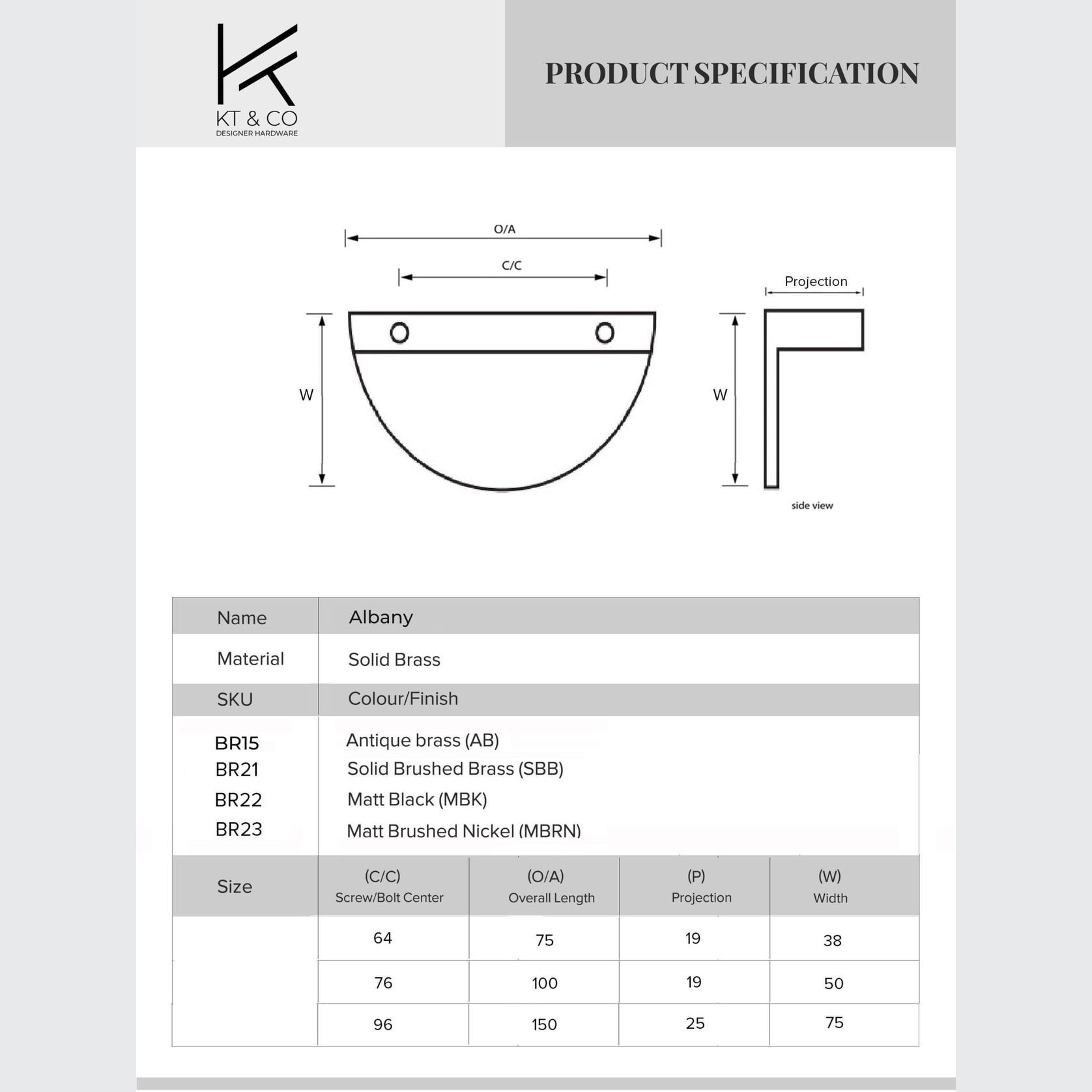 Albany Luna Half Moon Solid Brass Pull Handles gallery detail image