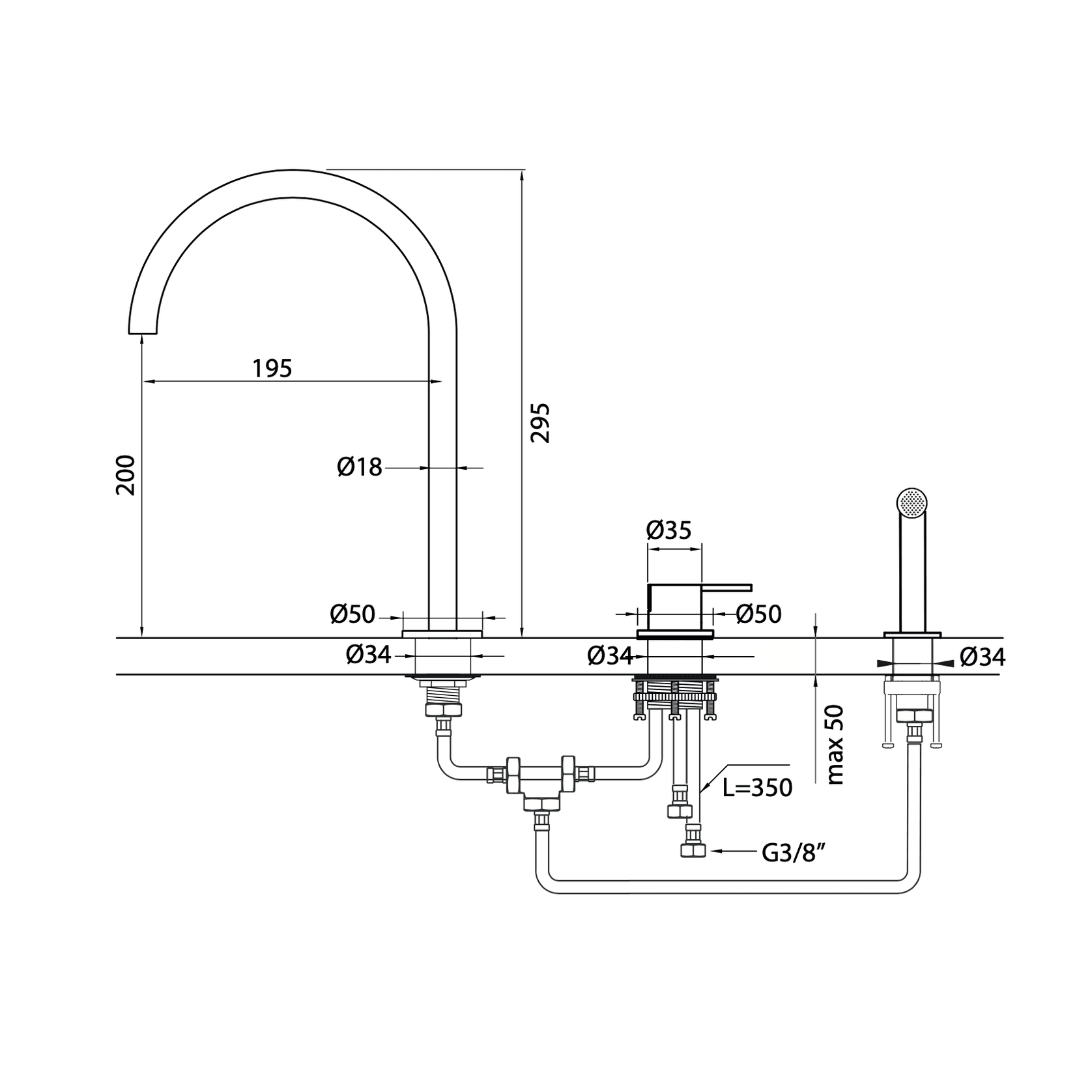 Antonio Frattini DOC18 Kitchen Tap with Hand Sprayer gallery detail image