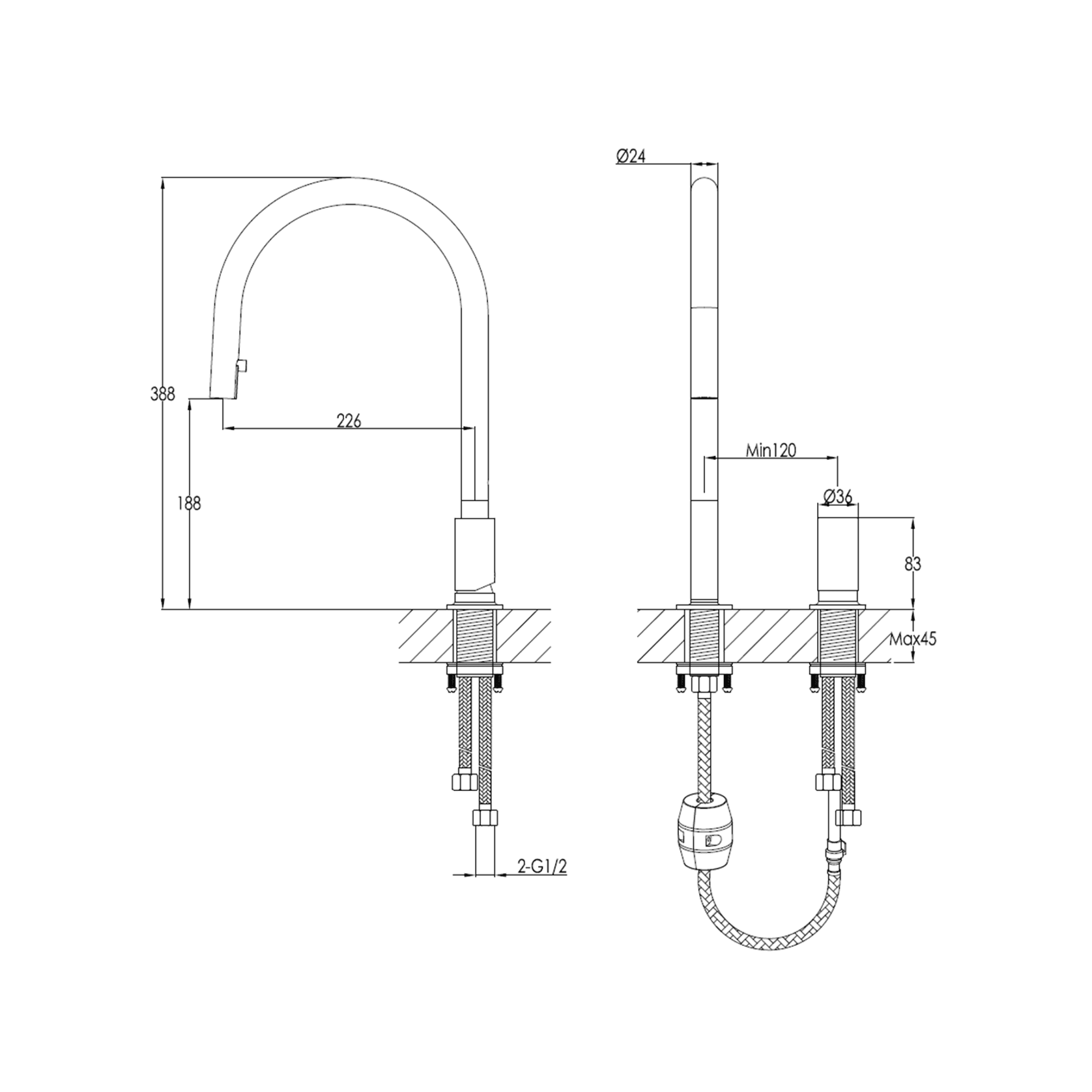 Doppia Extractable Kitchen Mixer Brushed Gold gallery detail image