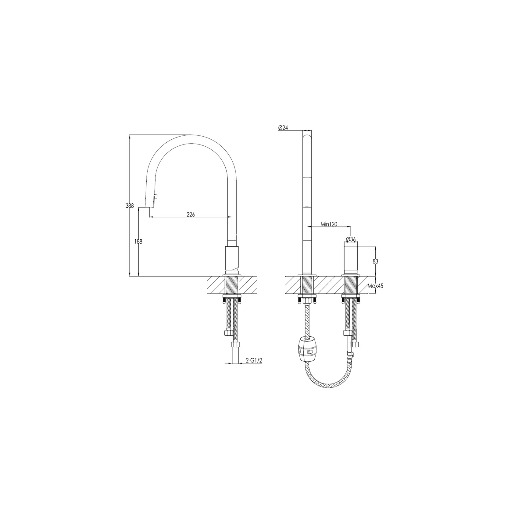 Doppia Extractable Kitchen Mixer Brushed Nickel gallery detail image
