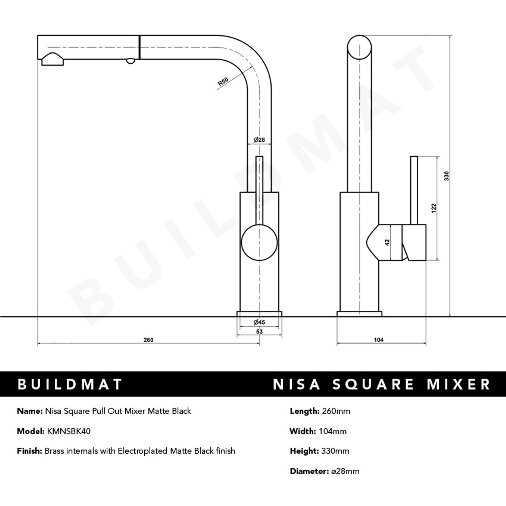 Nisa Square Pull Out Mixer Matte Black gallery detail image