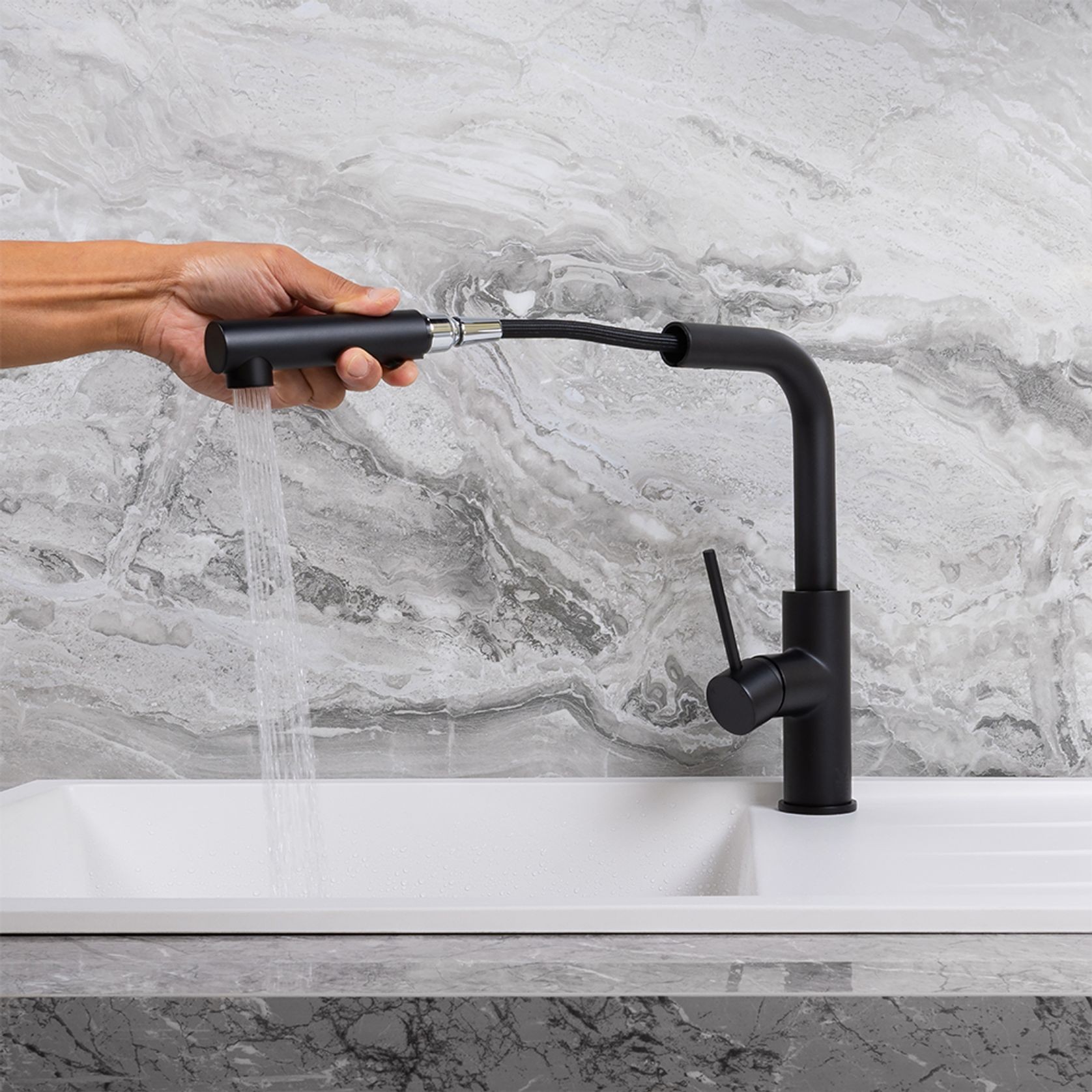Nisa Square Pull Out Mixer Matte Black gallery detail image
