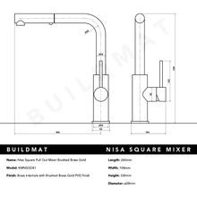 Nisa Square Pull Out Mixer Brushed Brass Gold gallery detail image