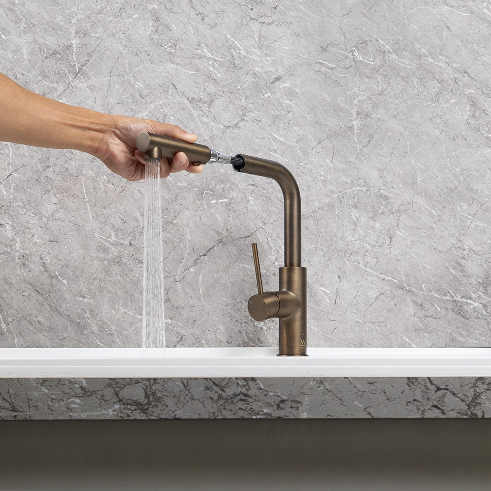 Nisa Square Pull Out Mixer Brushed Vintage Brass gallery detail image