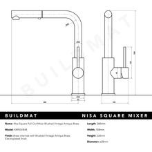 Nisa Square Pull Out Mixer Brushed Vintage Brass gallery detail image