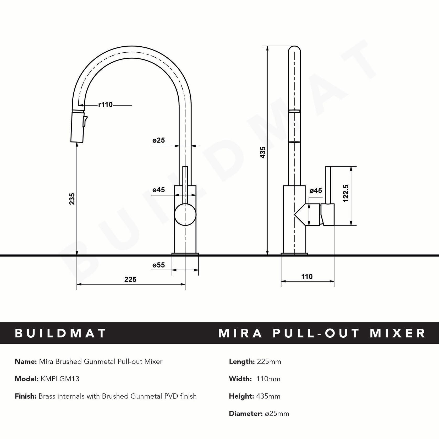 Mira Brushed Gunmetal Pull Out Mixer gallery detail image