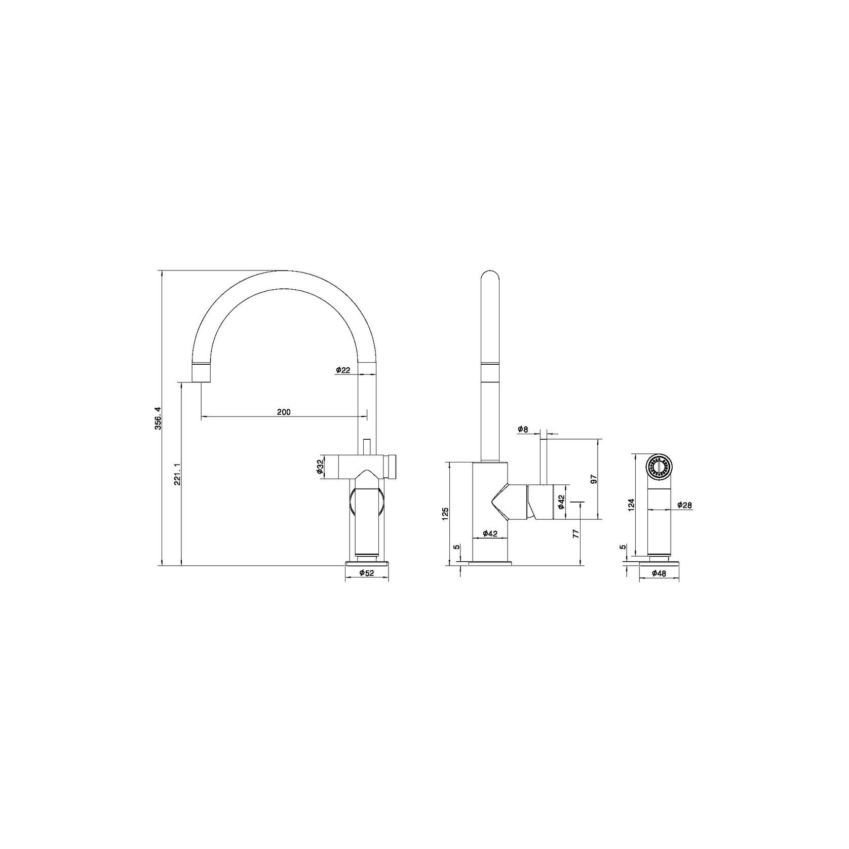 Zen SS316L Kitchen Mixer & Hand Spray | Brushed Nickel gallery detail image