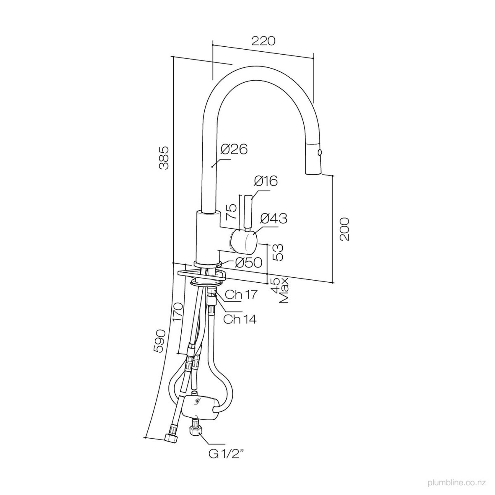 Buddy Pro Kitchen Mixer Round Spout With Pull Out Spray gallery detail image