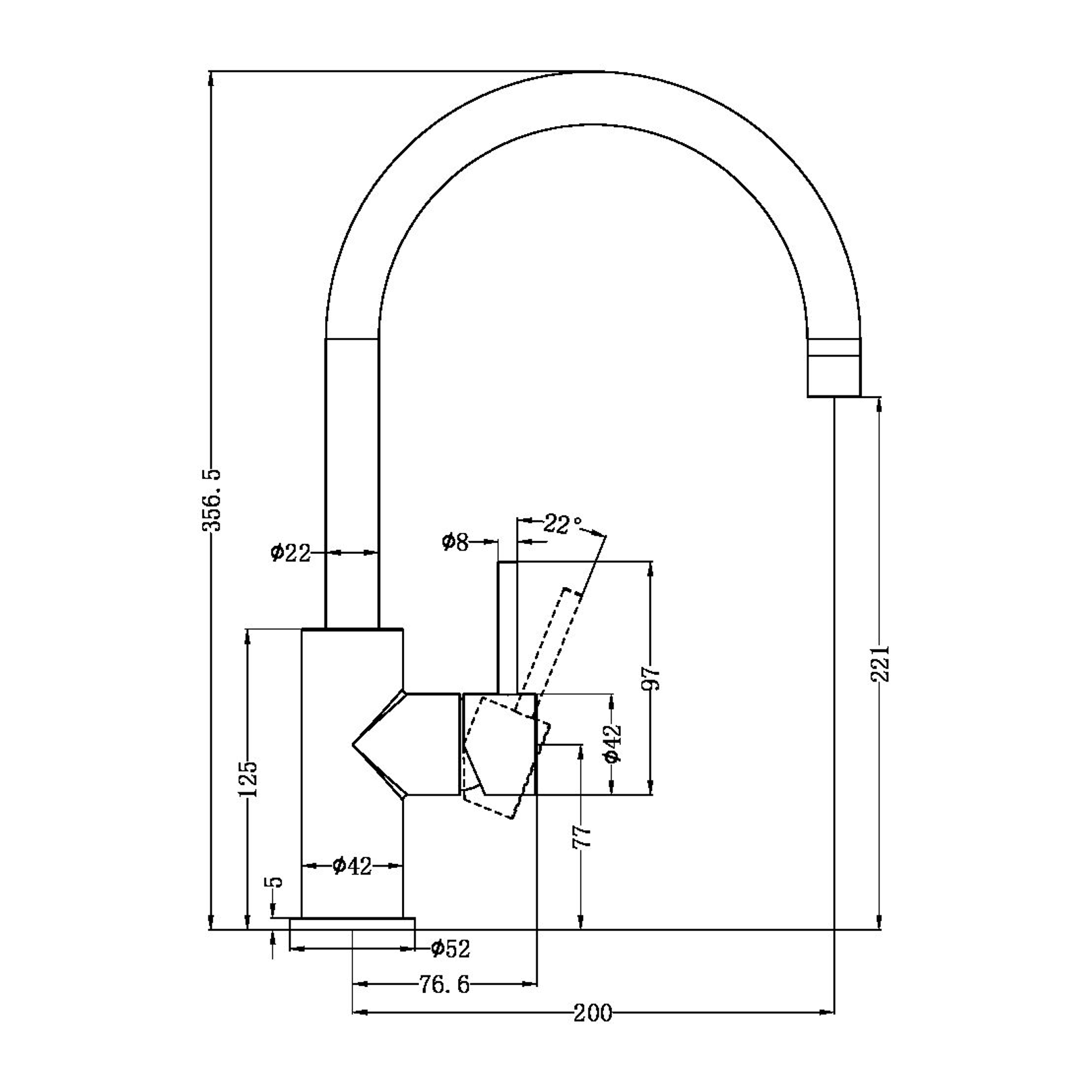 Zen SS316L Kitchen Mixer | Graphite gallery detail image