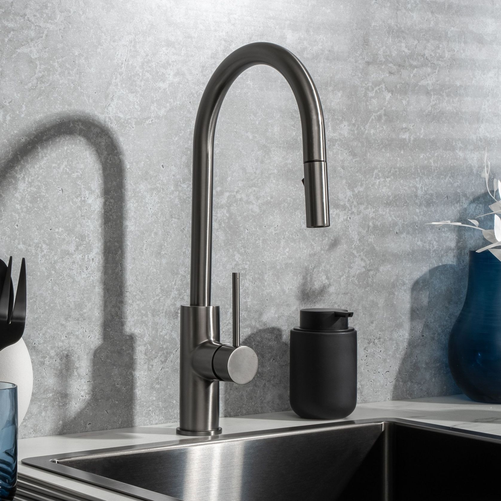 Mira Brushed Gunmetal Pull Out Mixer gallery detail image
