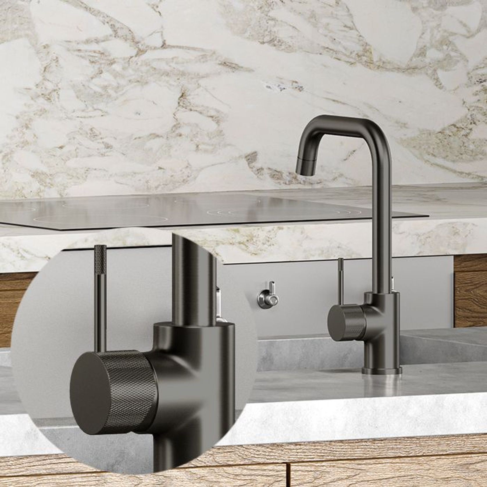 Uno Etch Square Kitchen Mixer gallery detail image