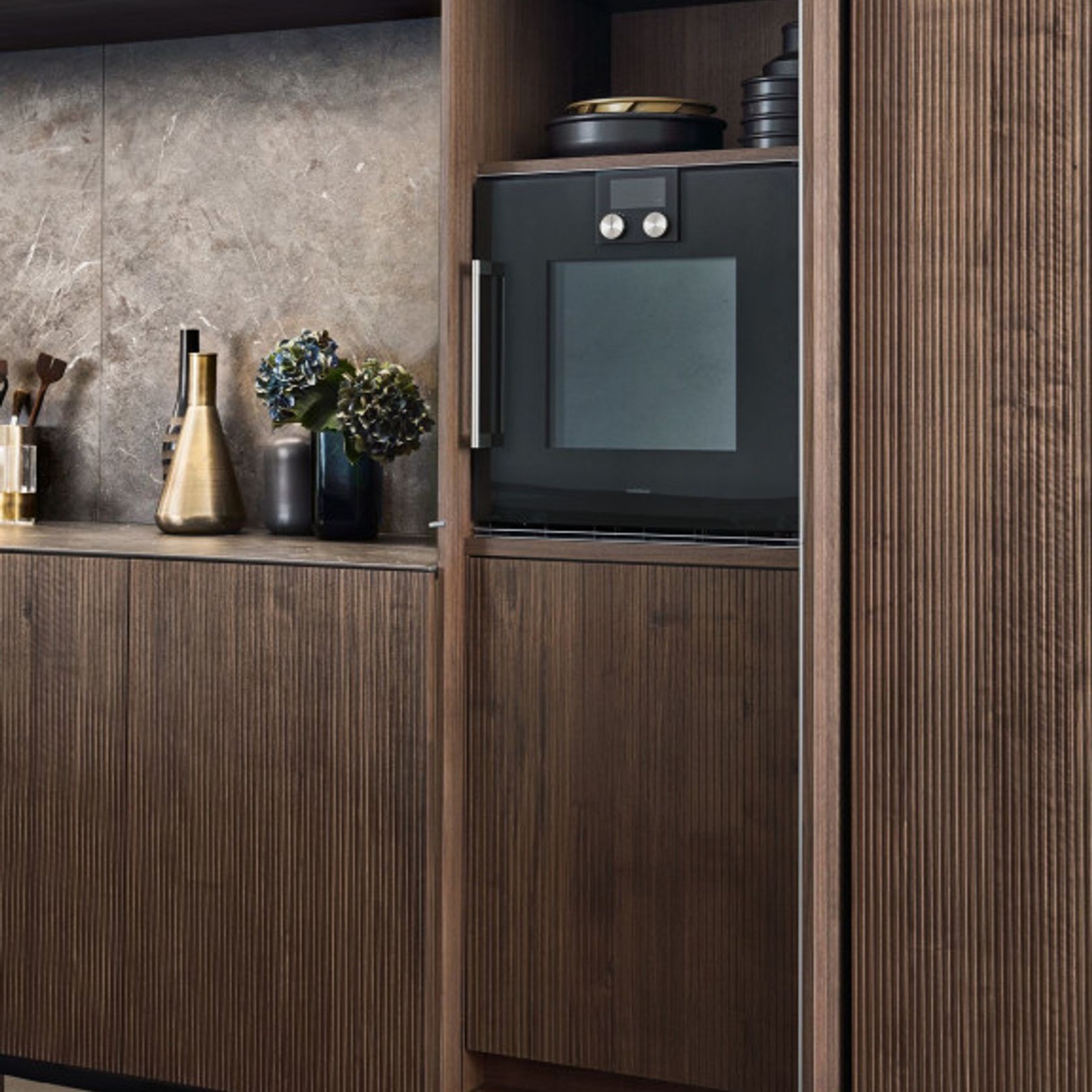 Bossa Walnut Wood Veneer Kitchen Cabinetry gallery detail image