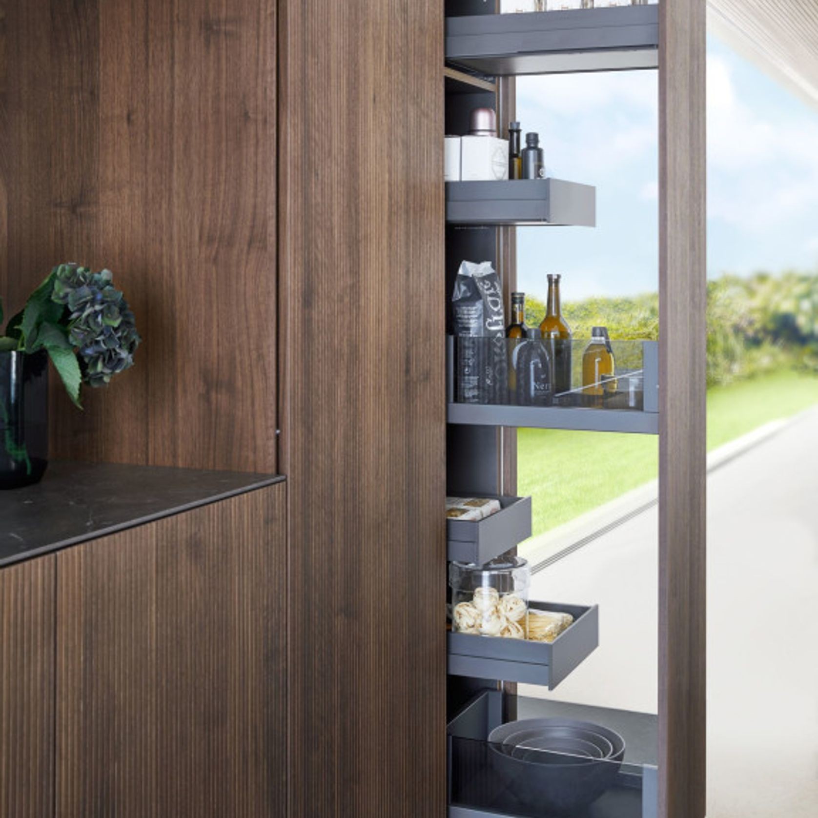 Bossa Walnut Wood Veneer Kitchen Cabinetry gallery detail image