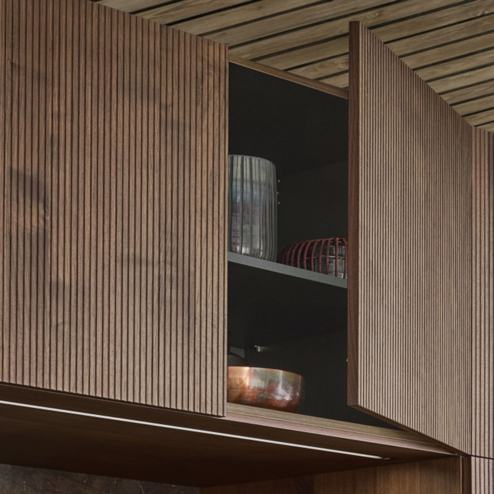 Bossa Walnut Wood Veneer Kitchen Cabinetry gallery detail image