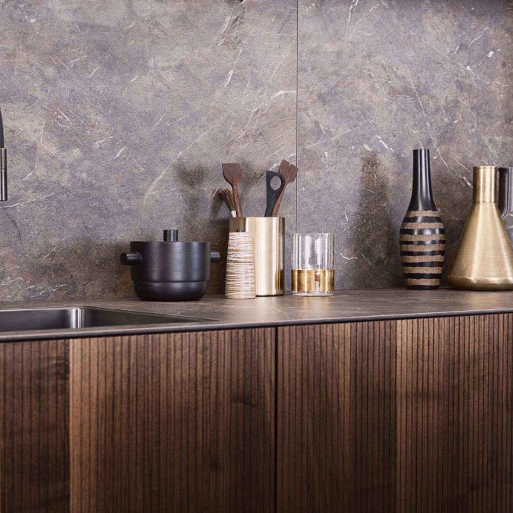 Bossa Walnut Wood Veneer Kitchen Cabinetry gallery detail image