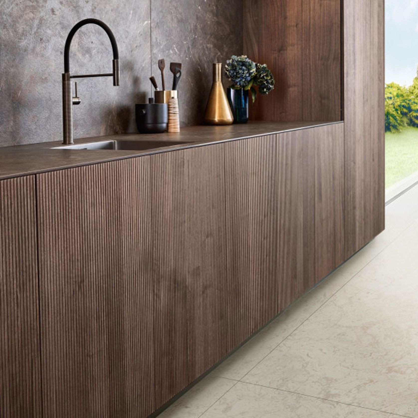 Bossa Walnut Wood Veneer Kitchen Cabinetry gallery detail image