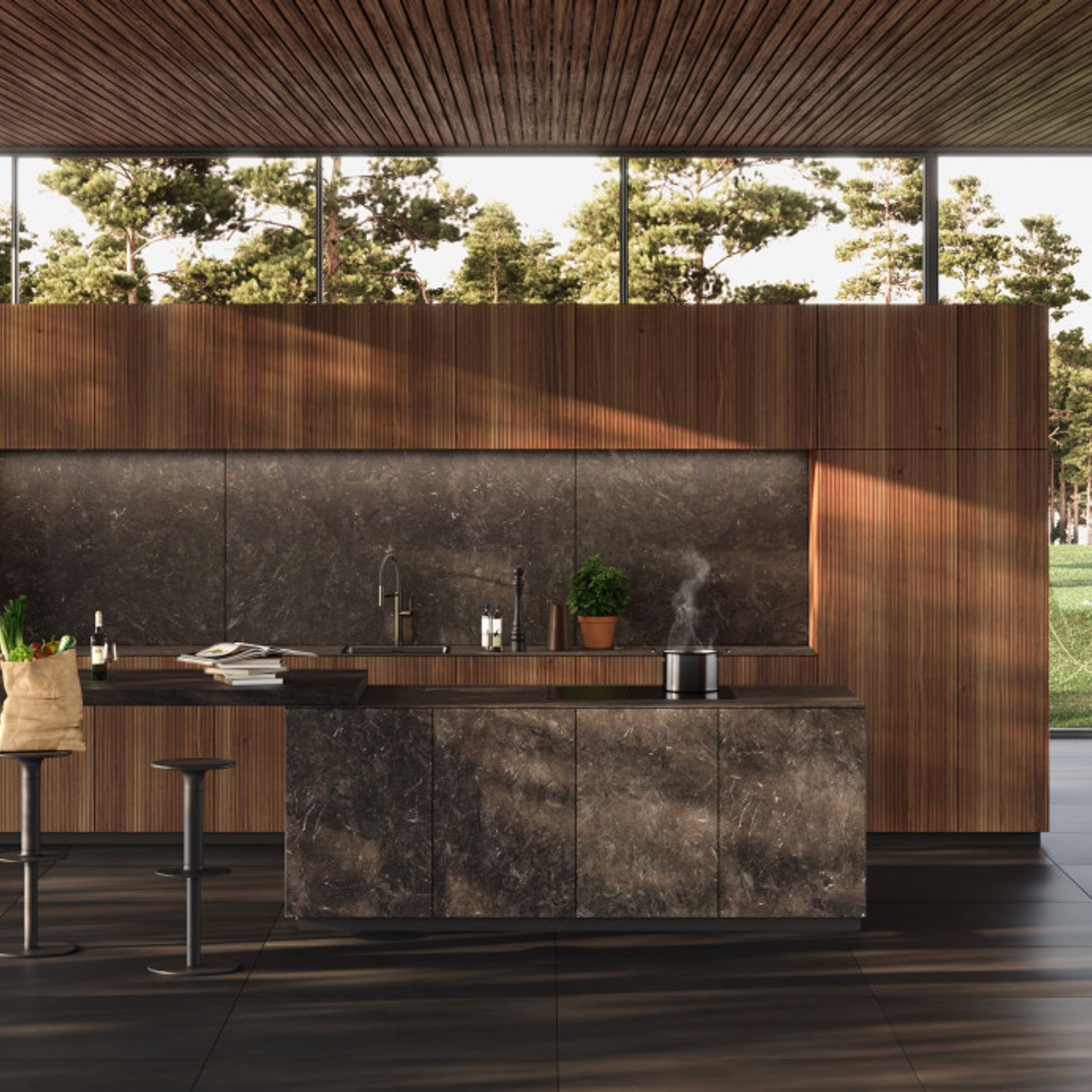 Bossa Walnut Wood Veneer Kitchen Cabinetry gallery detail image