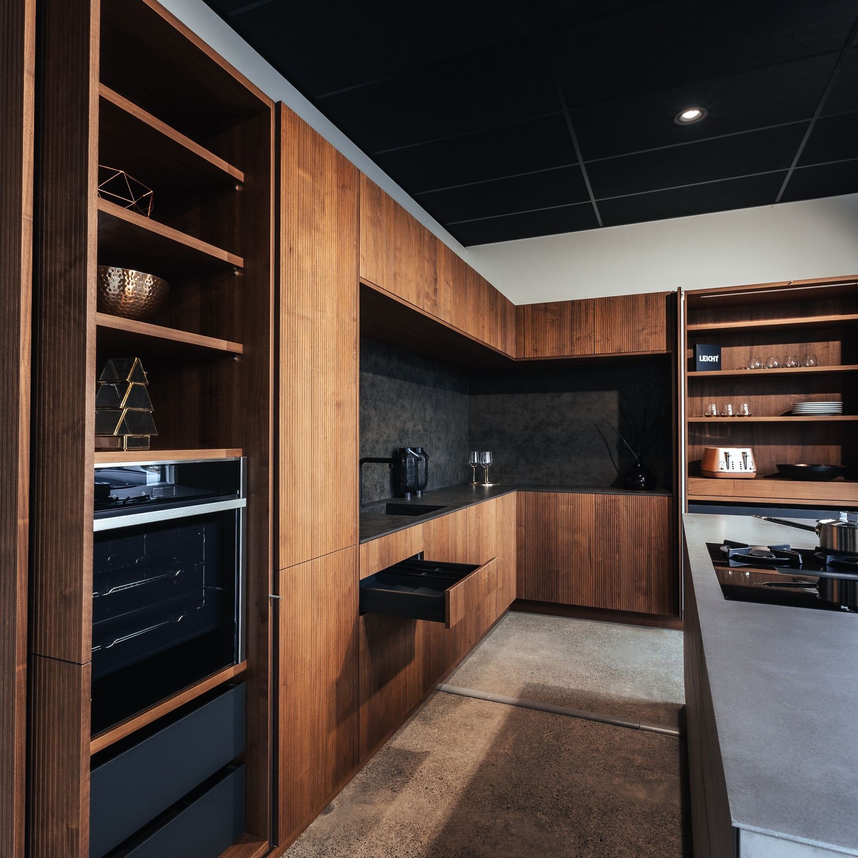 Bossa Walnut Wood Veneer Kitchen Cabinetry gallery detail image