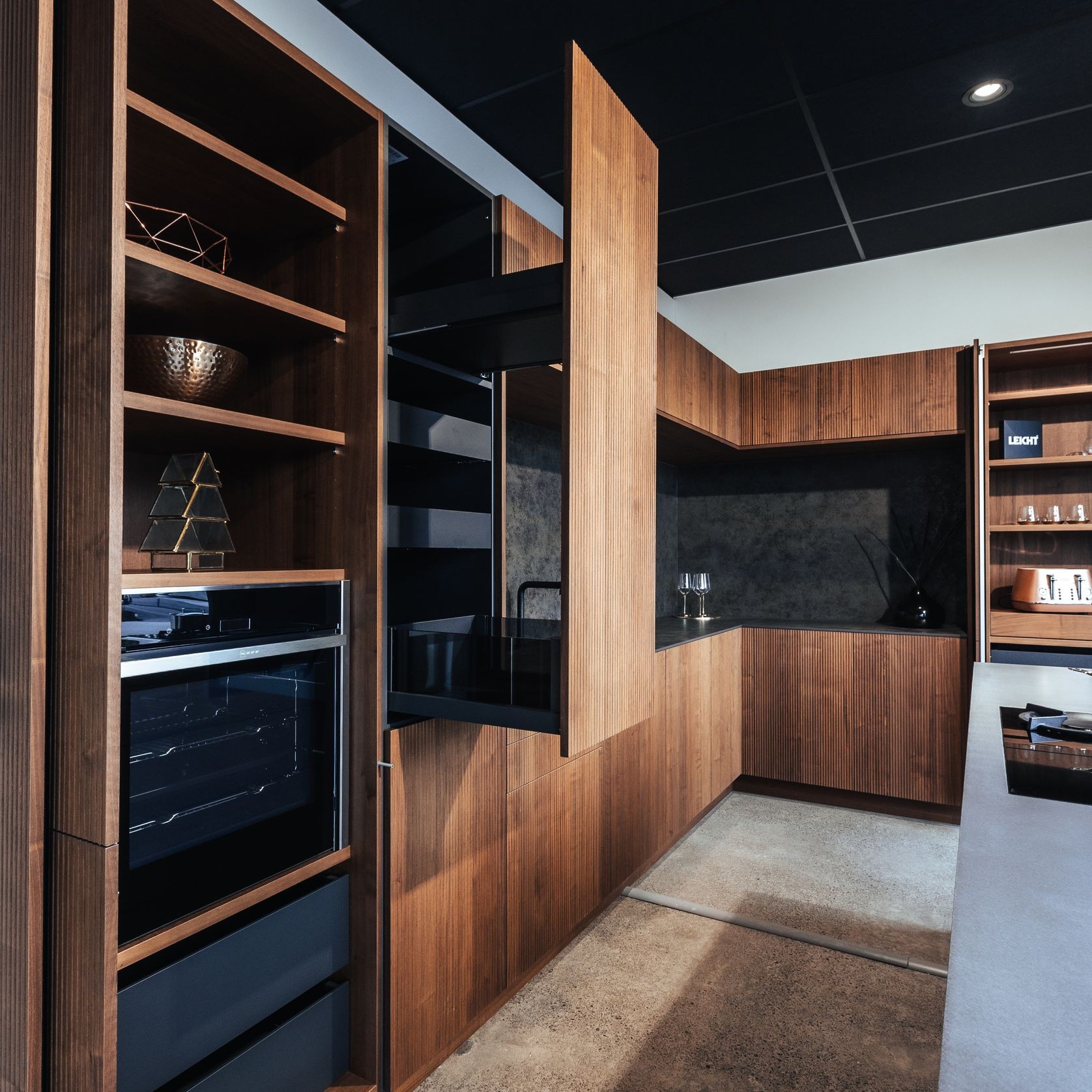 Bossa Walnut Wood Veneer Kitchen Cabinetry gallery detail image