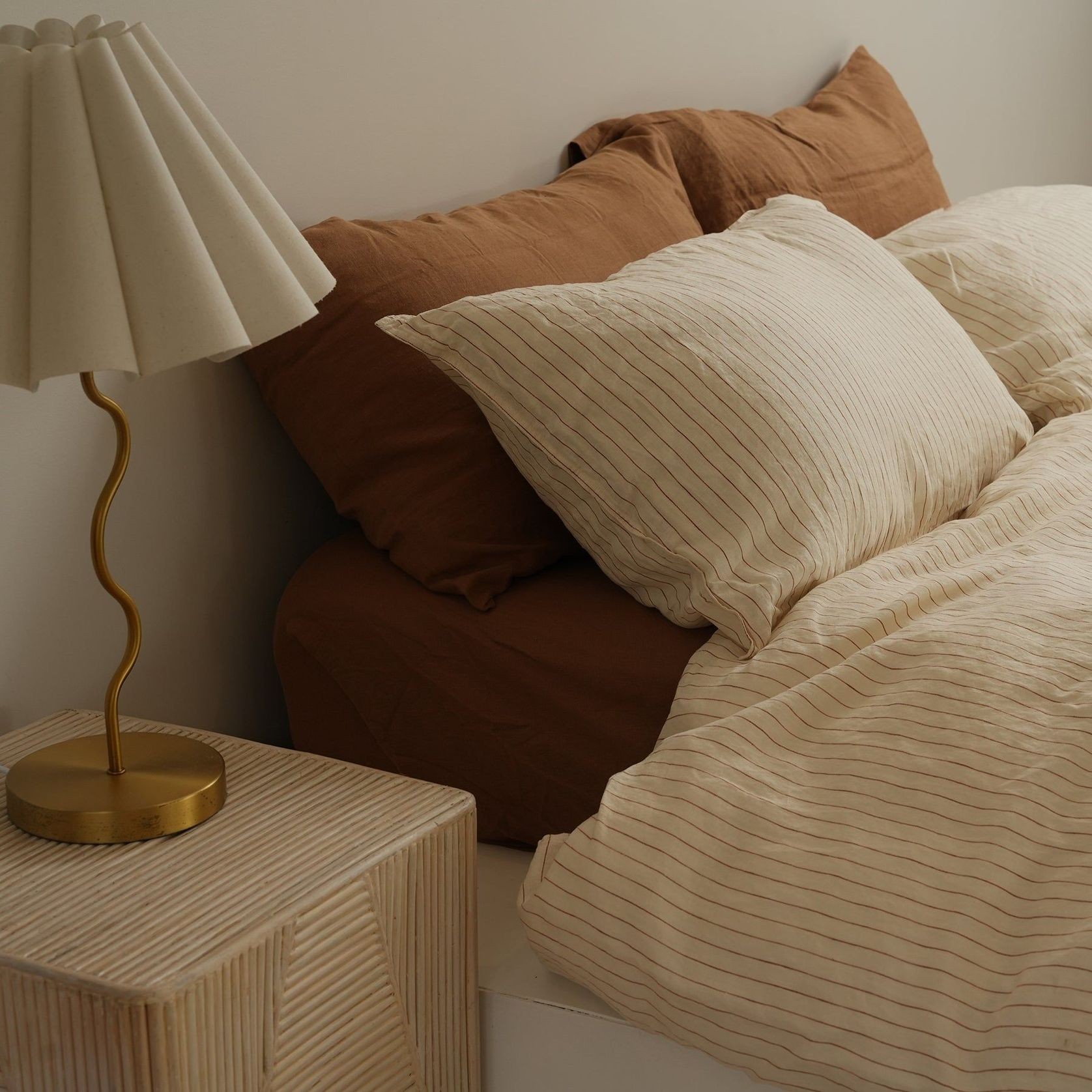 100% French Flax Linen Duvet Set- Ginger Pinstripe gallery detail image