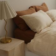 100% French Flax Linen Duvet Set- Ginger Pinstripe gallery detail image