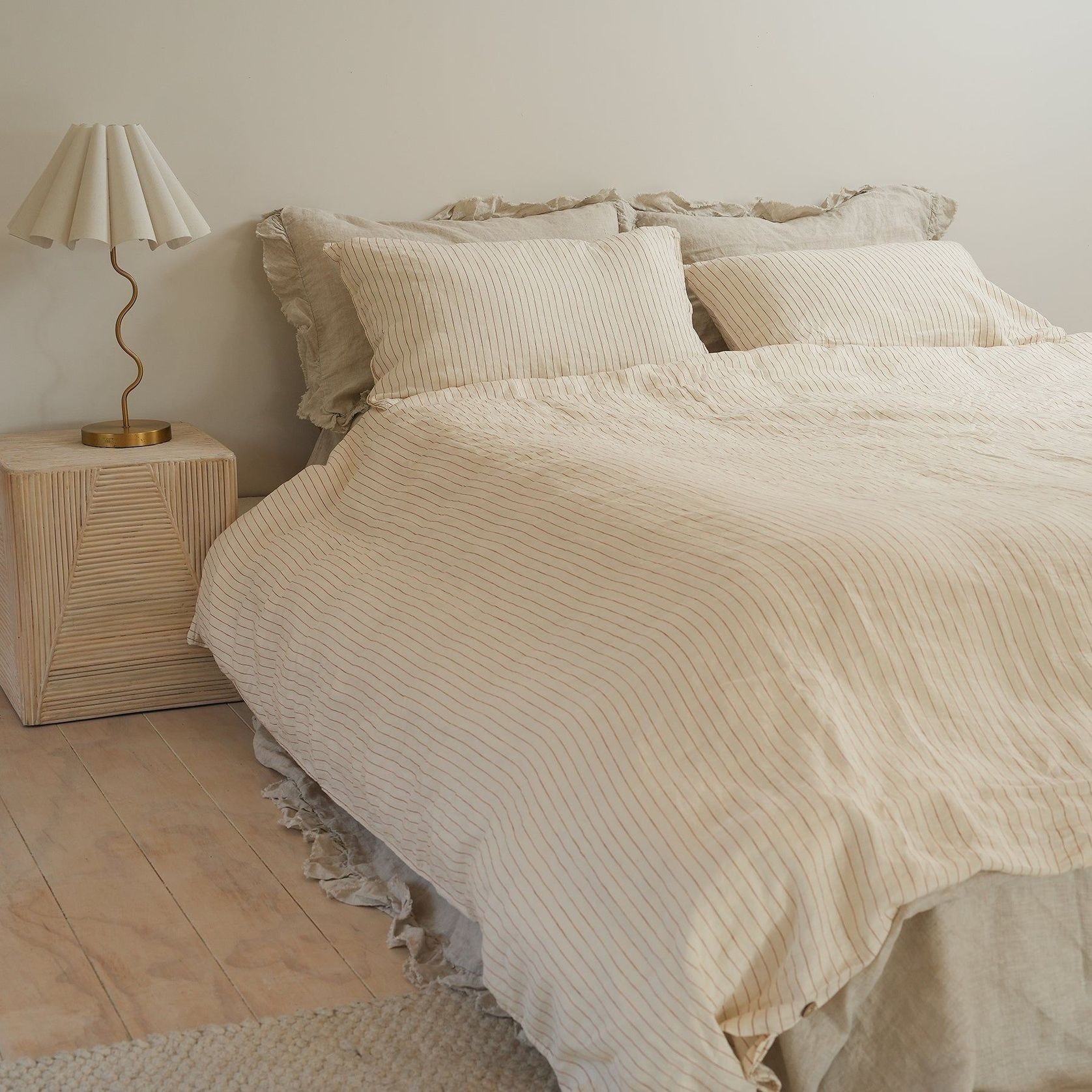 100% French Flax Linen Duvet Set- Ginger Pinstripe gallery detail image