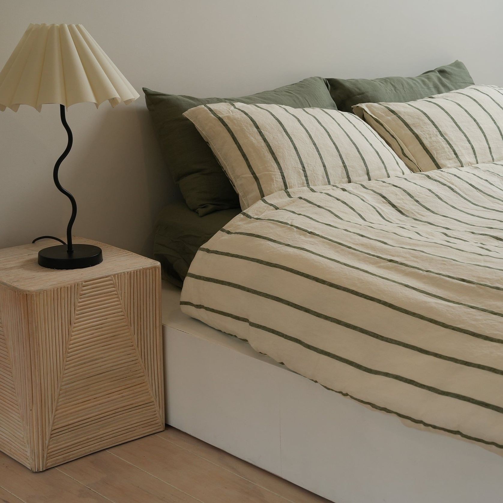 100% French Flax Linen Duvet Set - Lichen Stripe gallery detail image