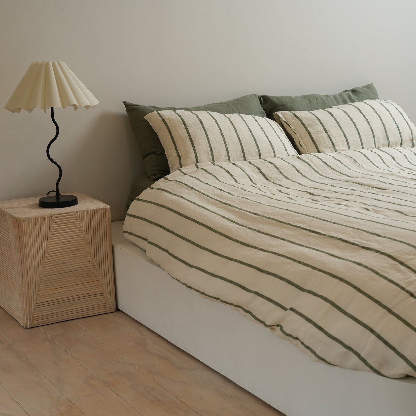 100% French Flax Linen Duvet Set - Lichen Stripe gallery detail image