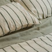 100% French Flax Linen Duvet Set - Lichen Stripe gallery detail image