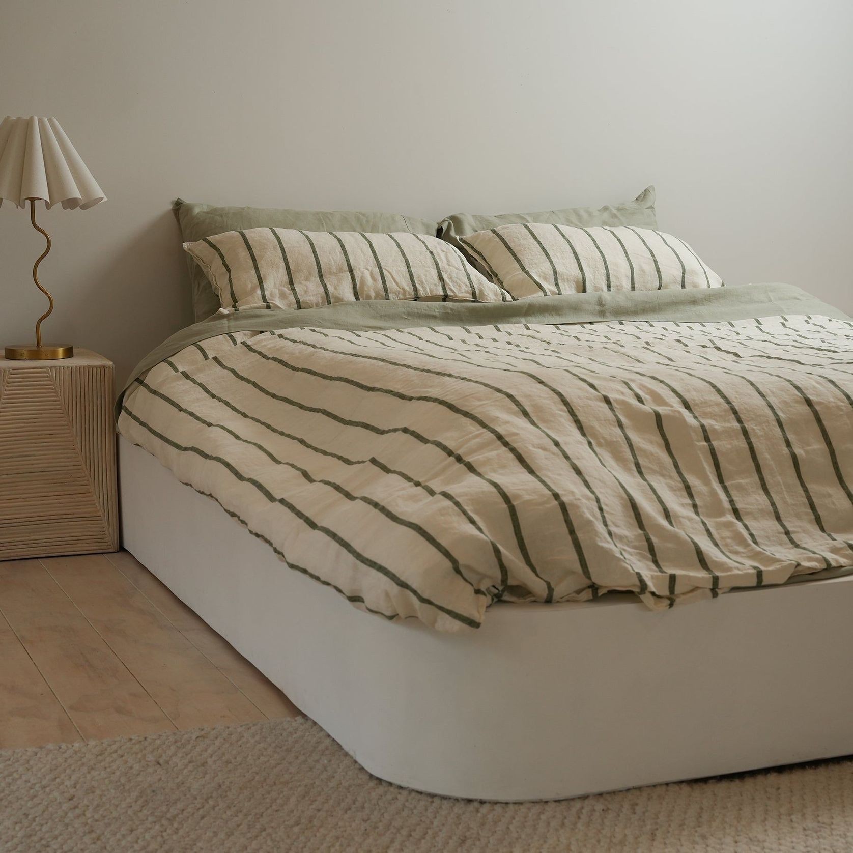 100% French Flax Linen Duvet Set - Lichen Stripe gallery detail image