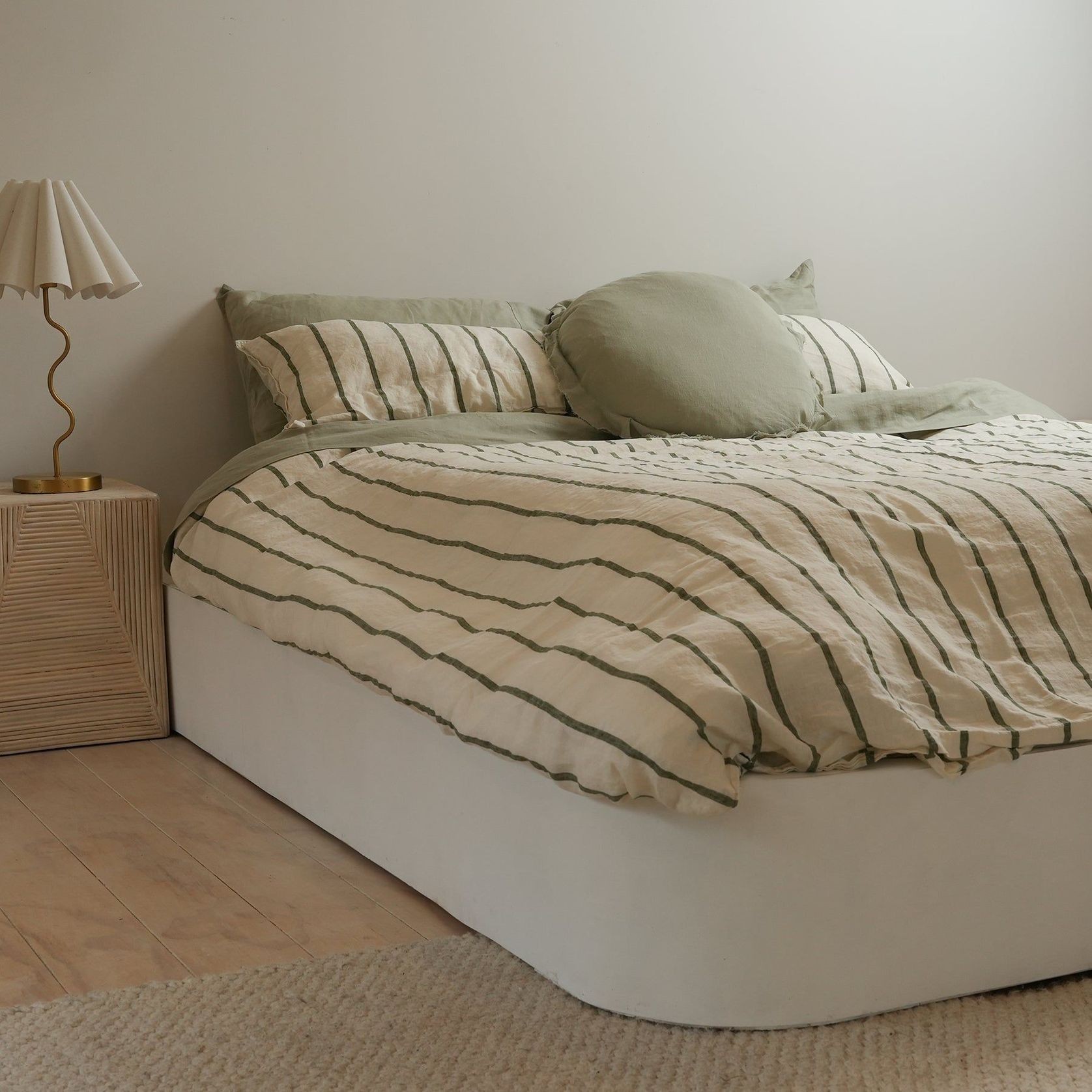 100% French Flax Linen Duvet Set - Lichen Stripe gallery detail image