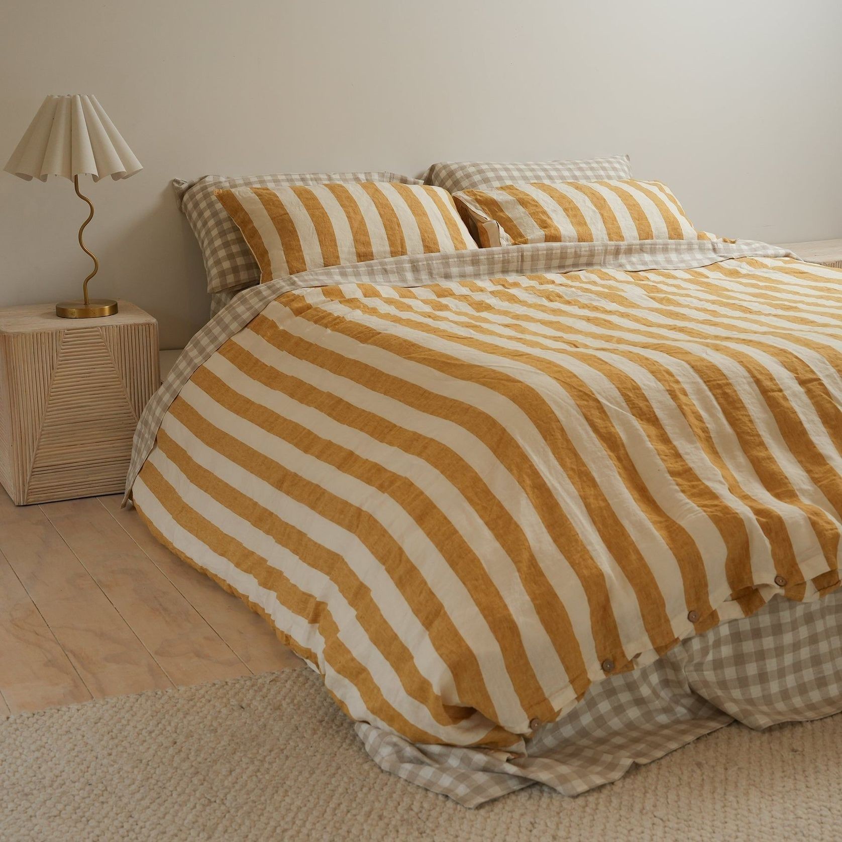 French Flax Linen Duvet Set- Sunflower Stripe gallery detail image